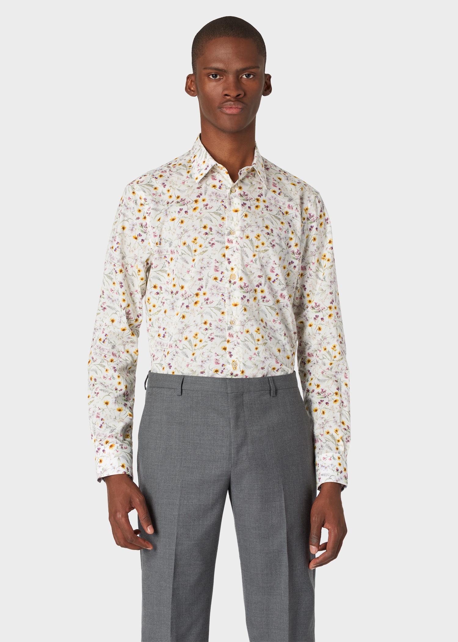 Paul Smith Cotton Slim-fit White 'sunflower Floral' Print Shirt for Men |  Lyst