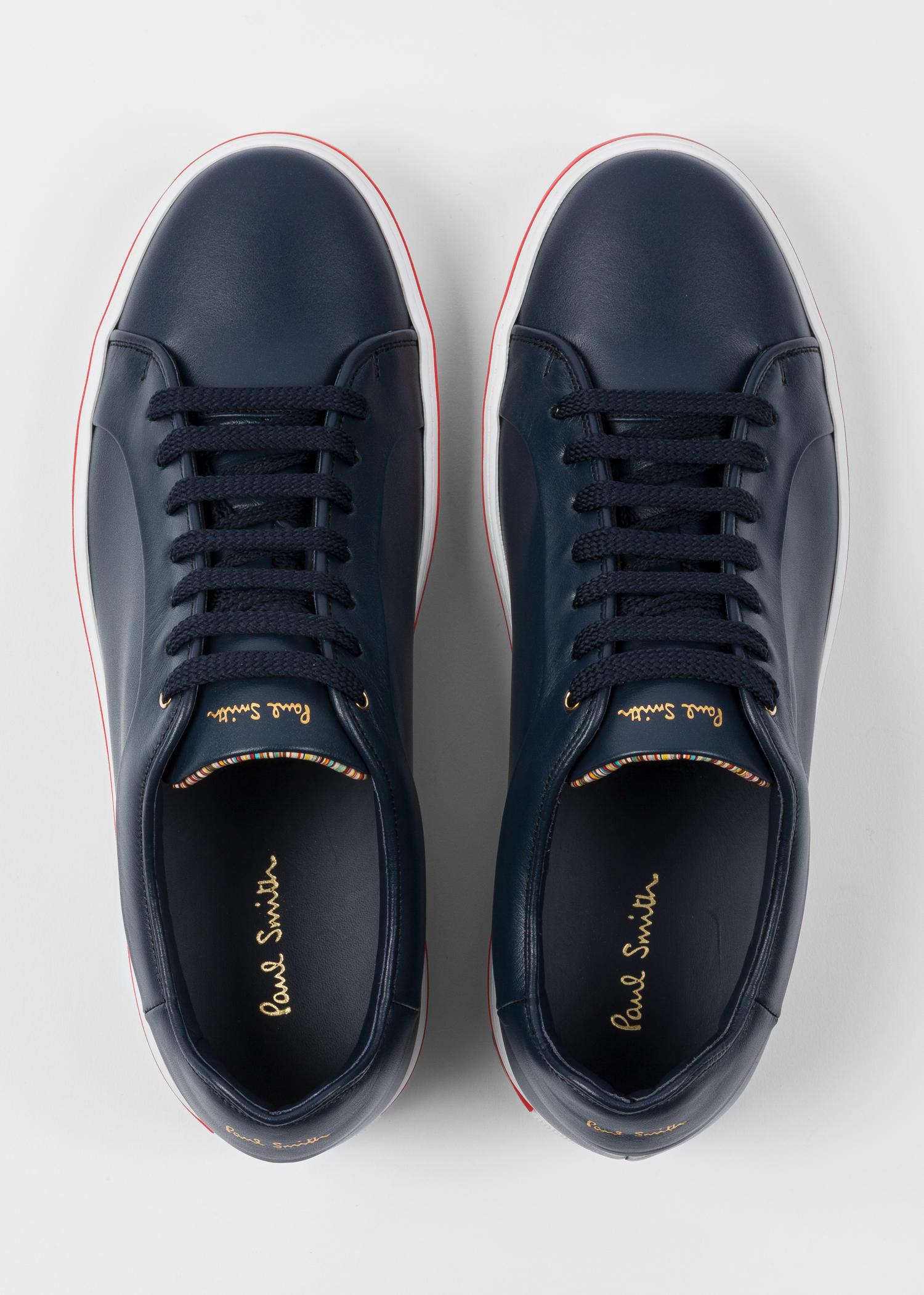 Paul Smith Dark Navy Leather 'basso' Trainers With 'artist Stripe ...