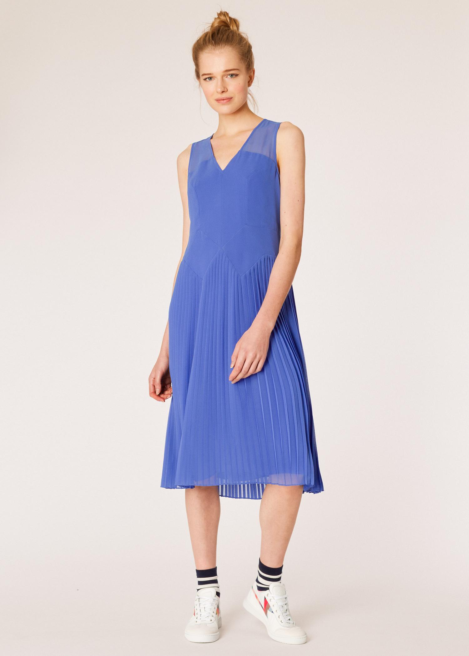 Paul Smith Synthetic Lavender Pleated Sleeveless Midi Dress in Blue - Lyst