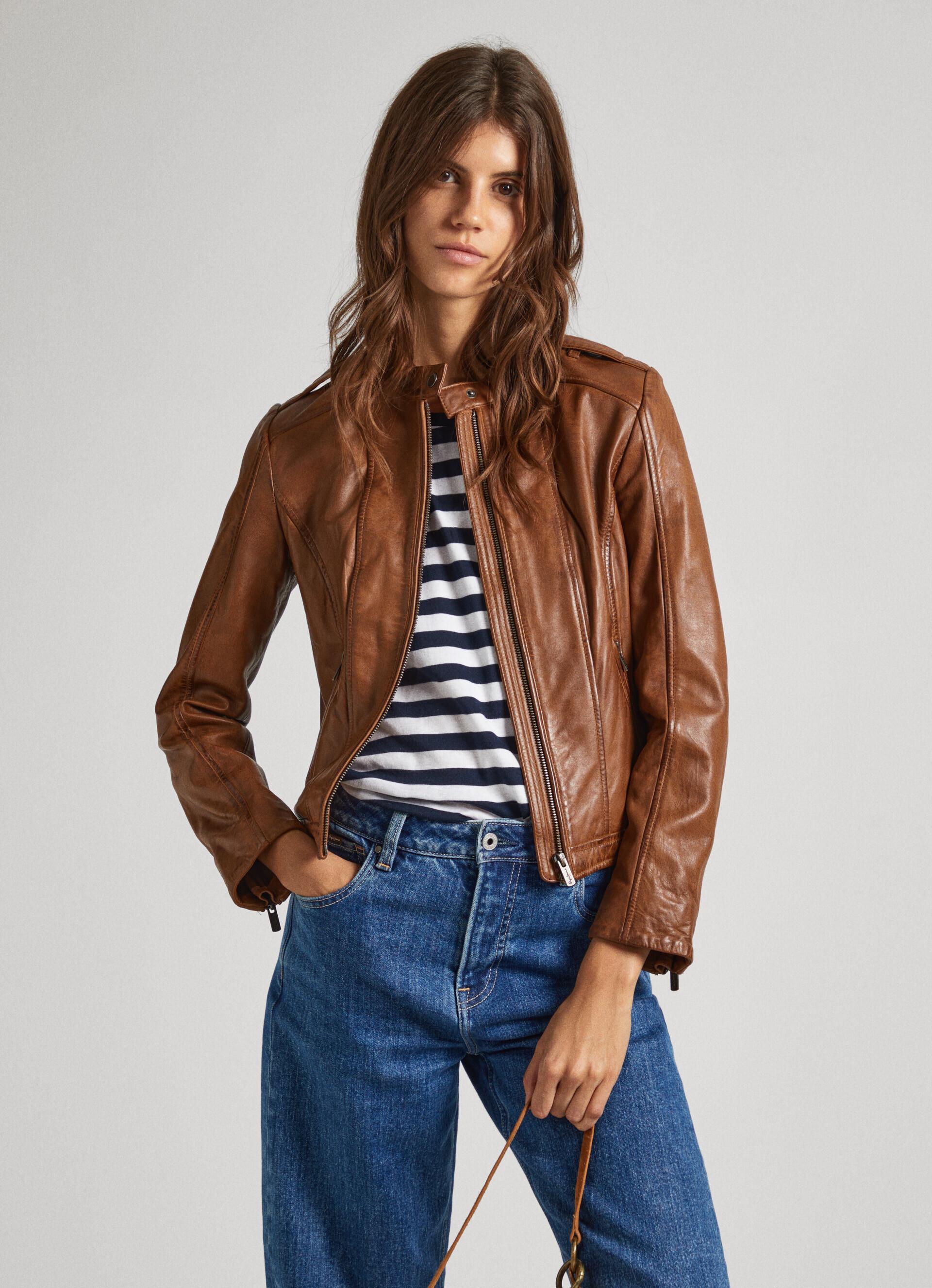 Cazadora biker de piel de Pepe Jeans de color Azul Lyst