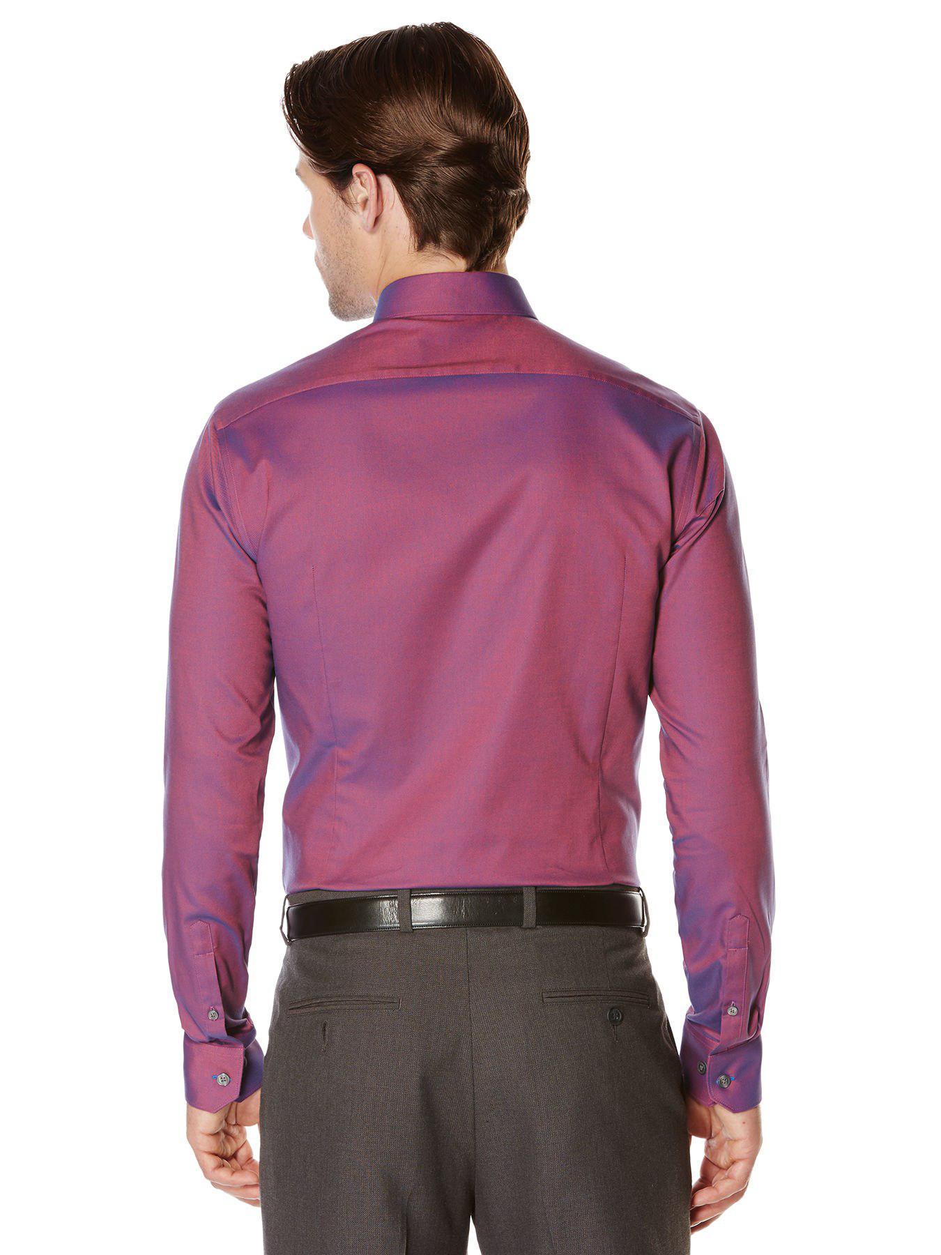 Perry Ellis Cotton Very Slim Fit Solid Iridescent Dress Shirt in