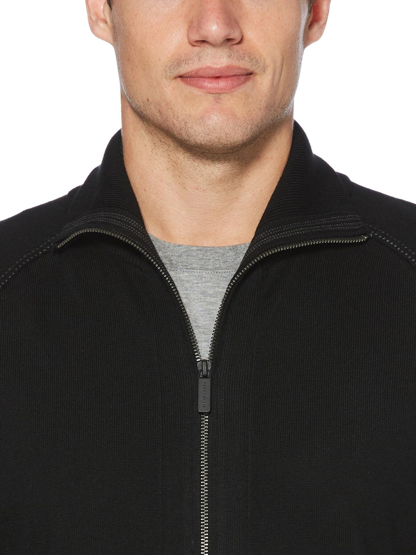 Perry Ellis Mens Signature Sleeve Logo Full Zip Hooded Sweatshirt