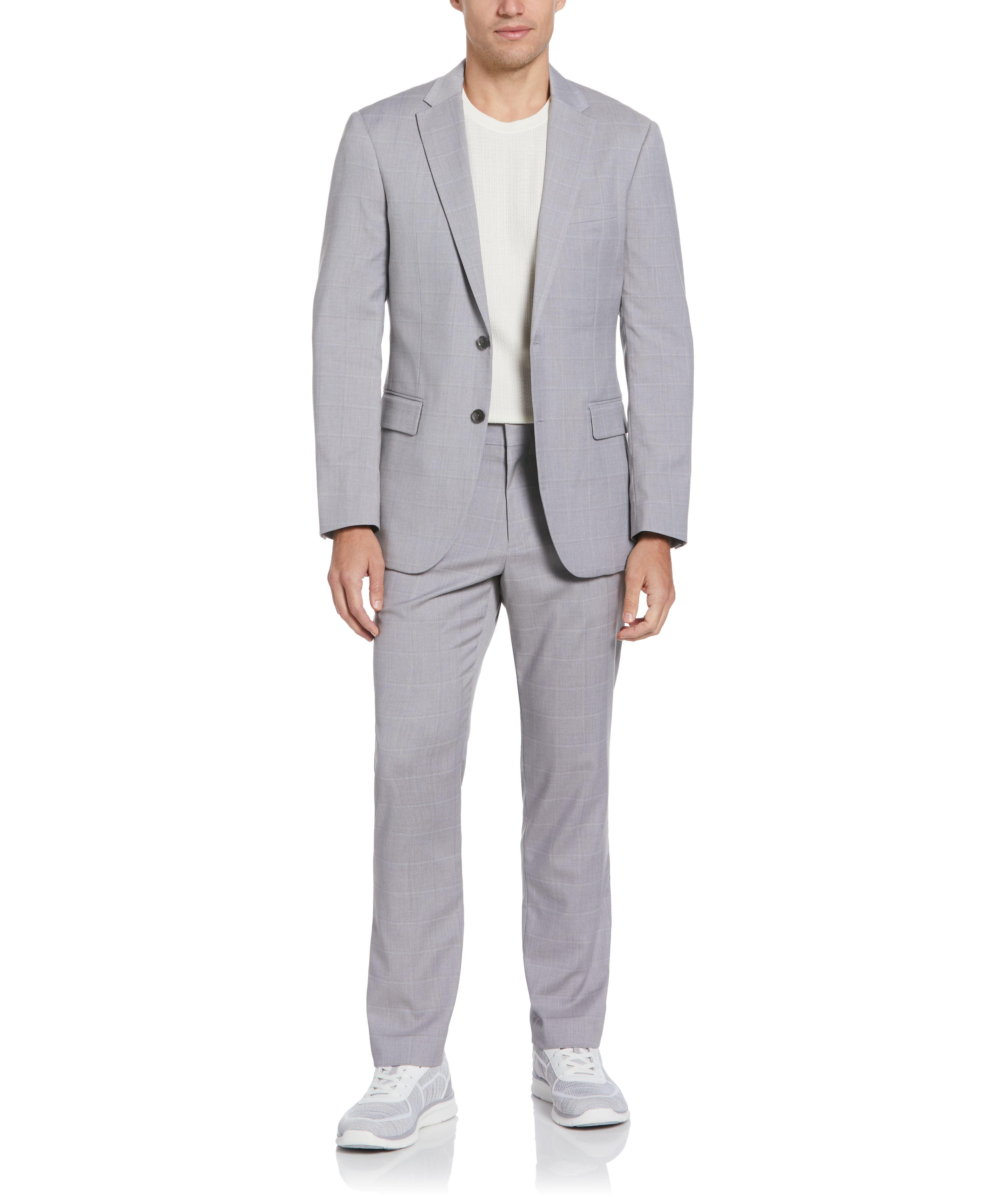 Perry Ellis Windowpane Plaid Suit in Gray for Men | Lyst