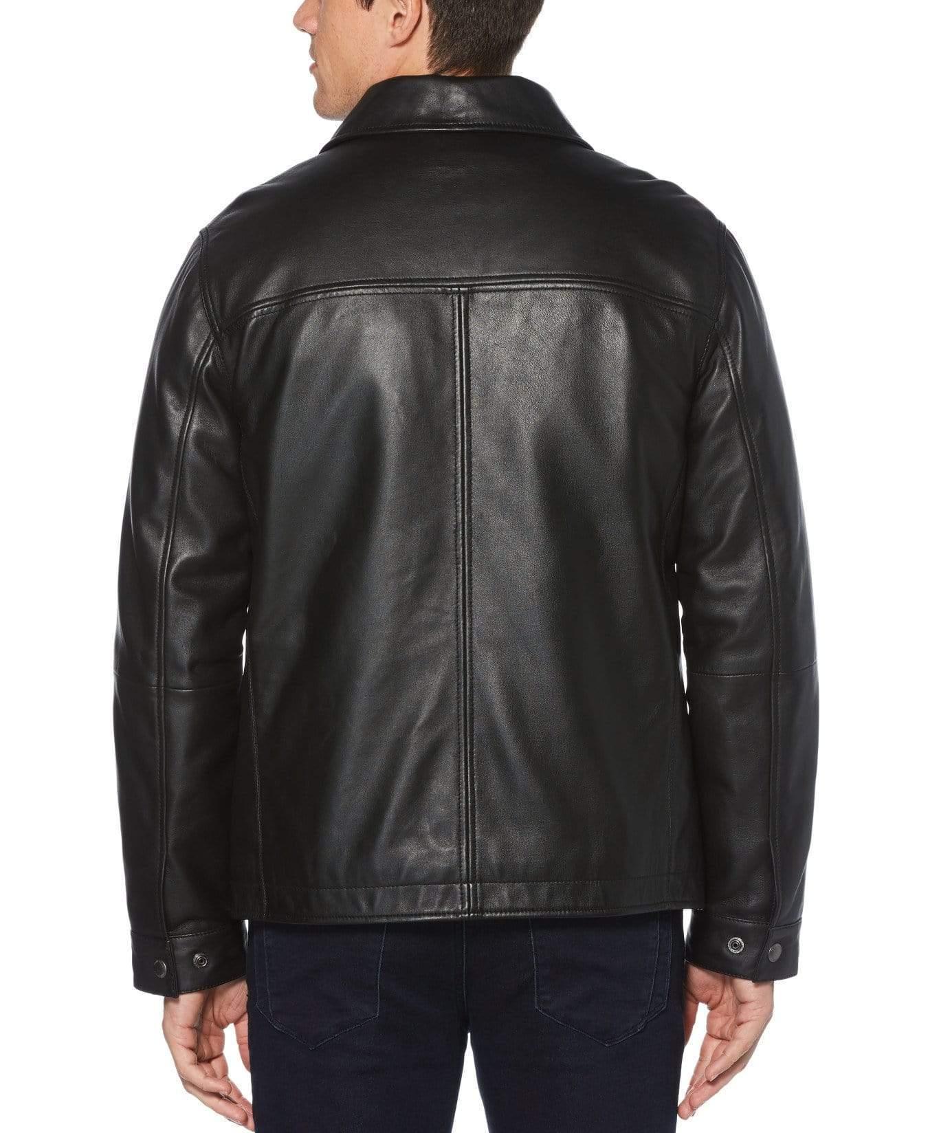 Perry Ellis Classic Leather Jacket in Black for Men - Lyst