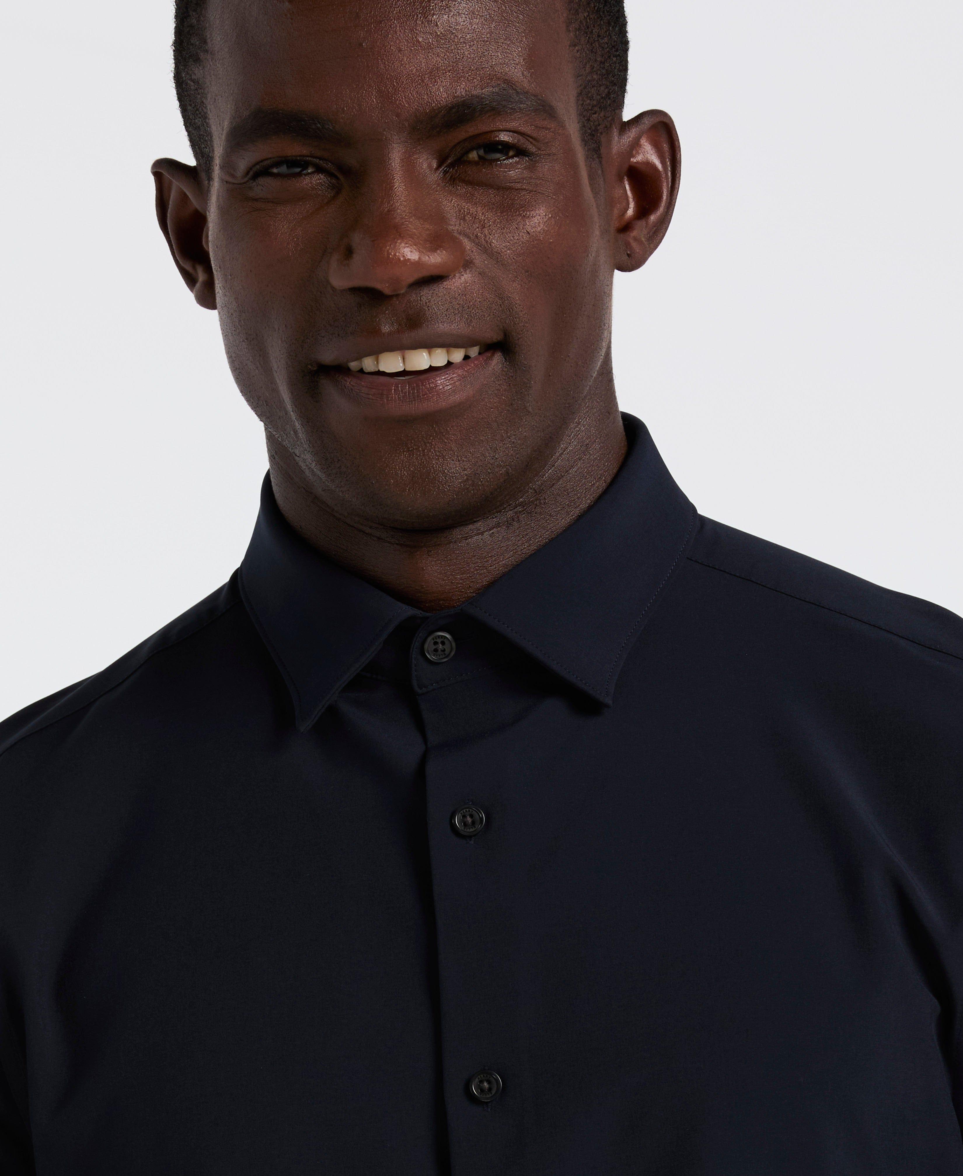 perry ellis black dress shirt Perry Ellis Men's Slim Fit Total Stretch Dress Shirt in Black, Size 17.5, Polyester/Elastane, Solid