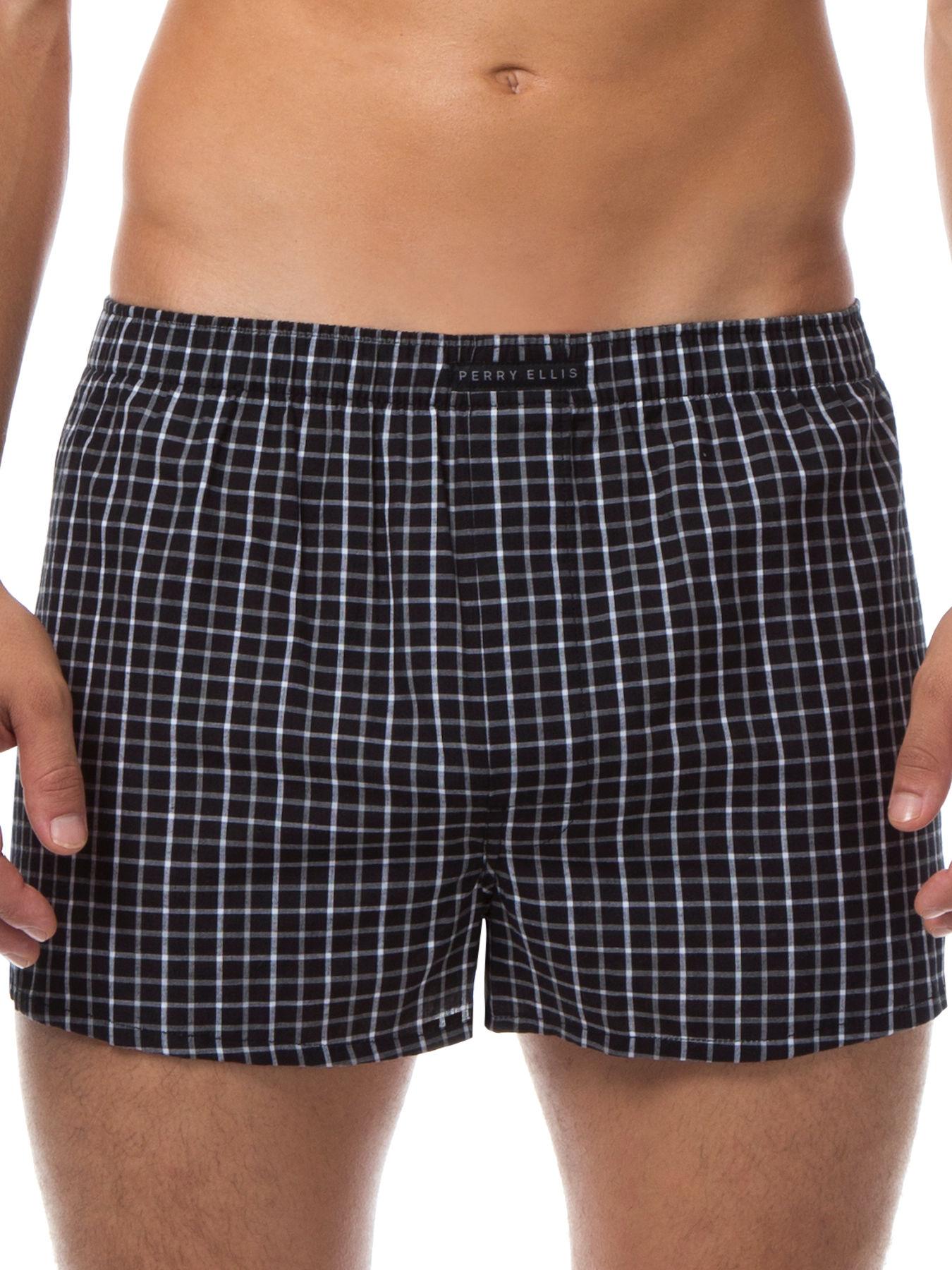 Perry Ellis Cotton 3 Pack Plaid Woven Boxers in Black for Men - Lyst