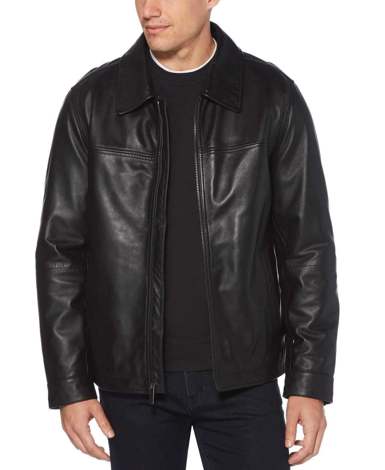 Perry Ellis Classic Leather Jacket in Black for Men - Lyst