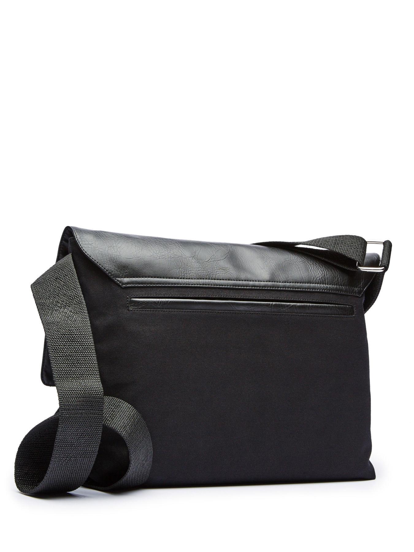 Perry Ellis Leather And Canvas Messenger Bag in Black for Men - Lyst