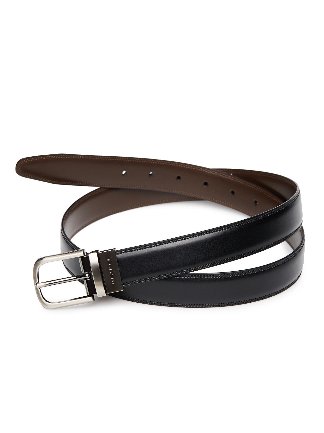 Perry Ellis Double Stitched Reversible Leather Belt in Black for Men - Lyst