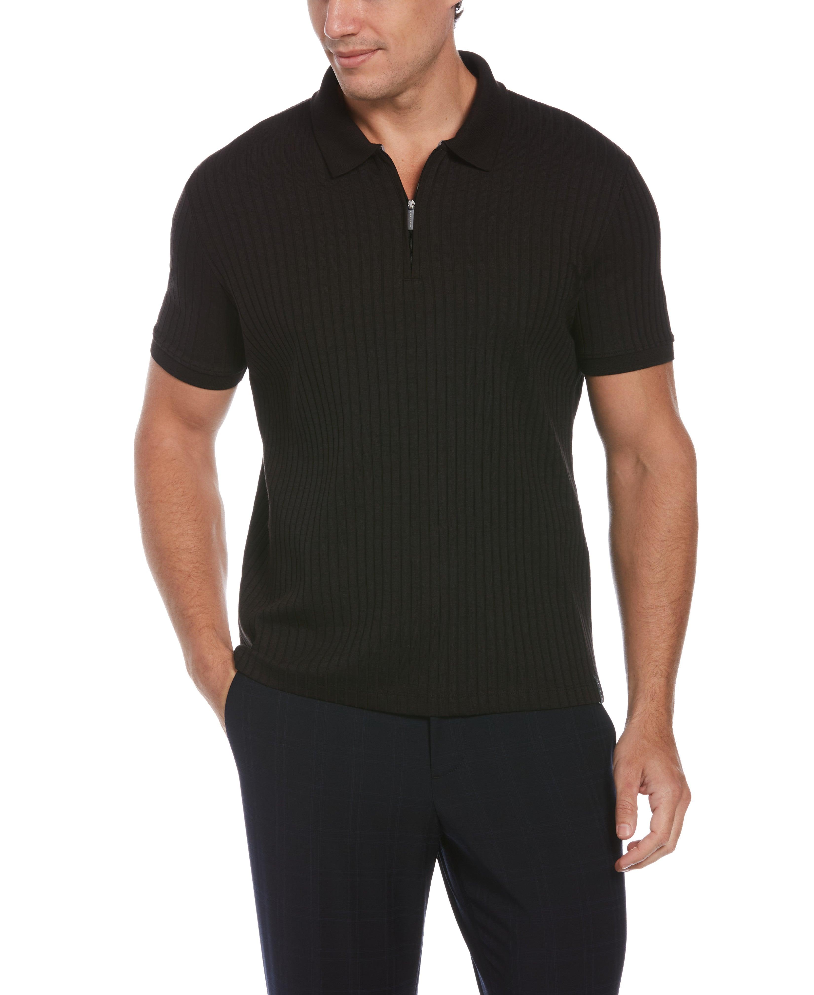 Perry Ellis Quarter Zip Ribbed Polo in Black for Men | Lyst