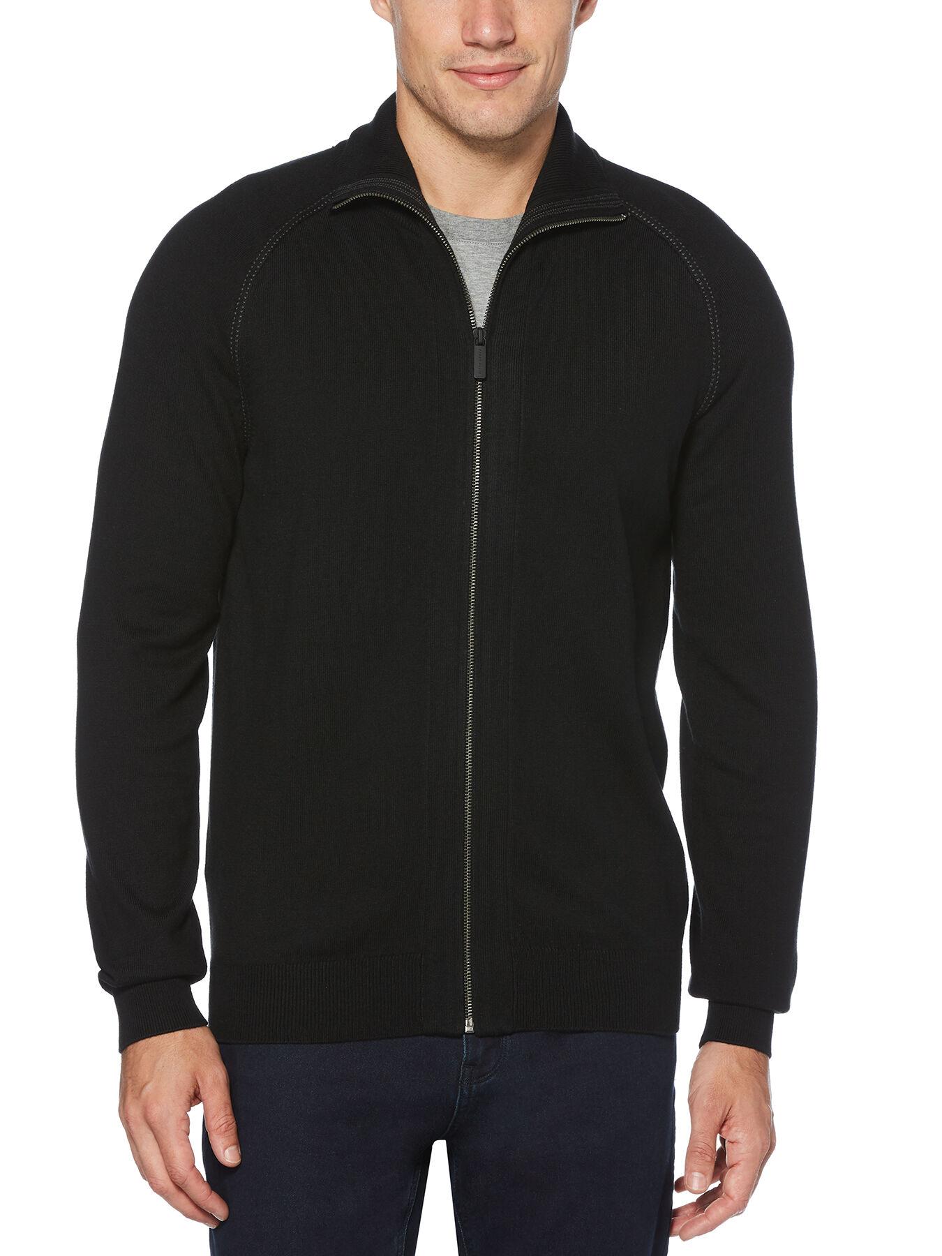 Perry Ellis Mens Signature Sleeve Logo Full Zip Hooded Sweatshirt