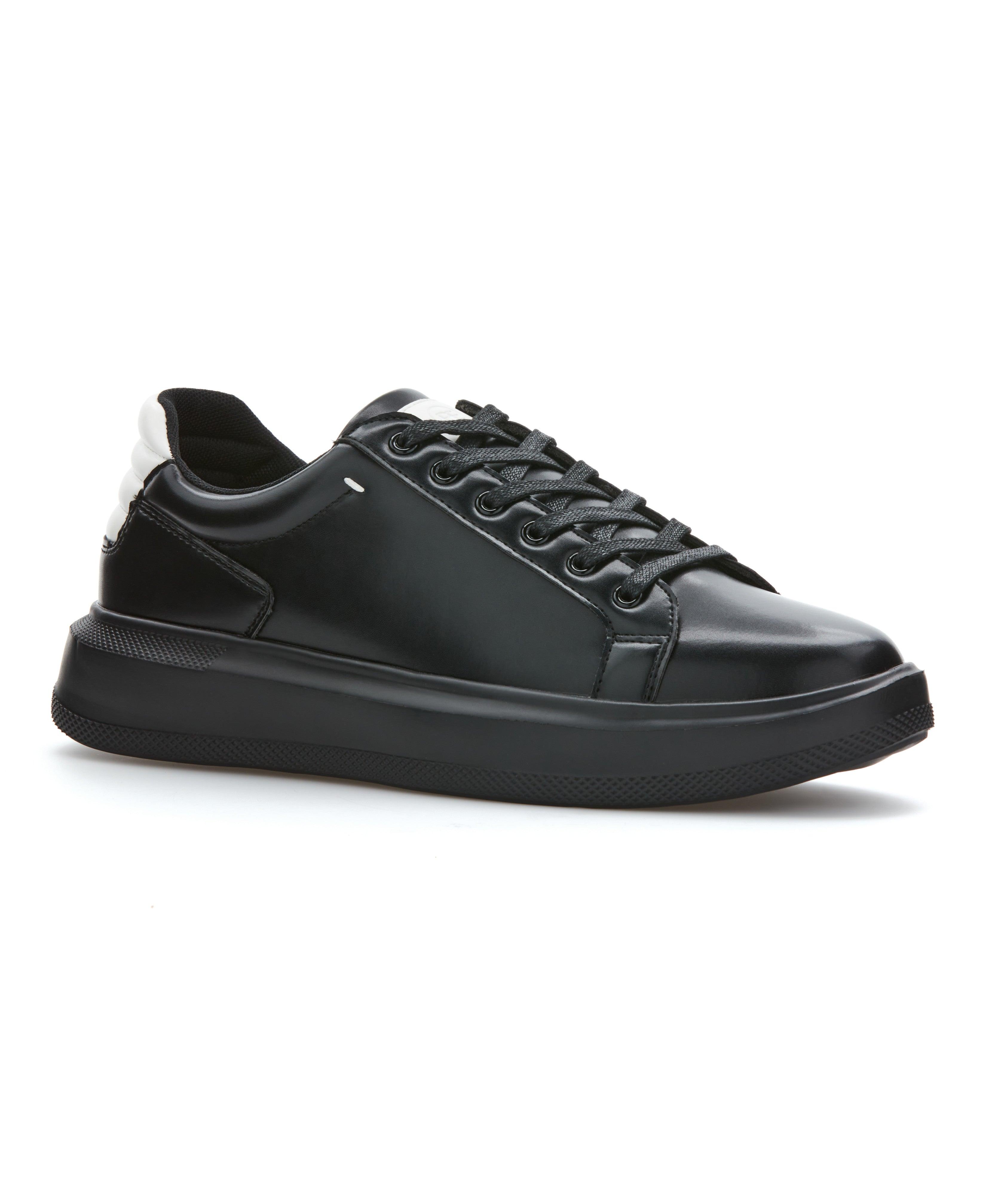 ASOS DESIGN Wide Fit sneaker shoes in black faux leather with chunky sole |  ASOS