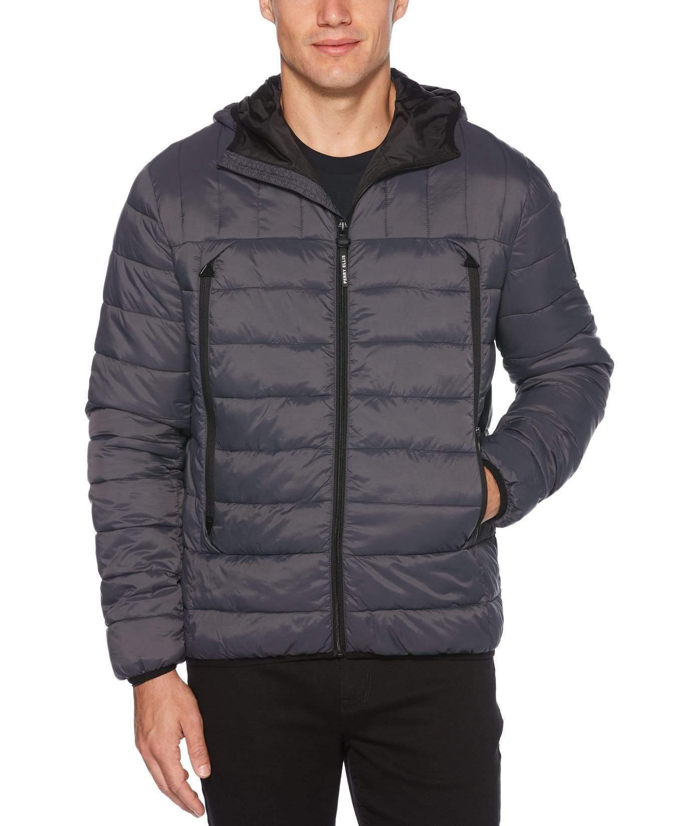 Perry Ellis Tech Lightweight Puffer Jacket in Charcoal (Gray) for Men ...
