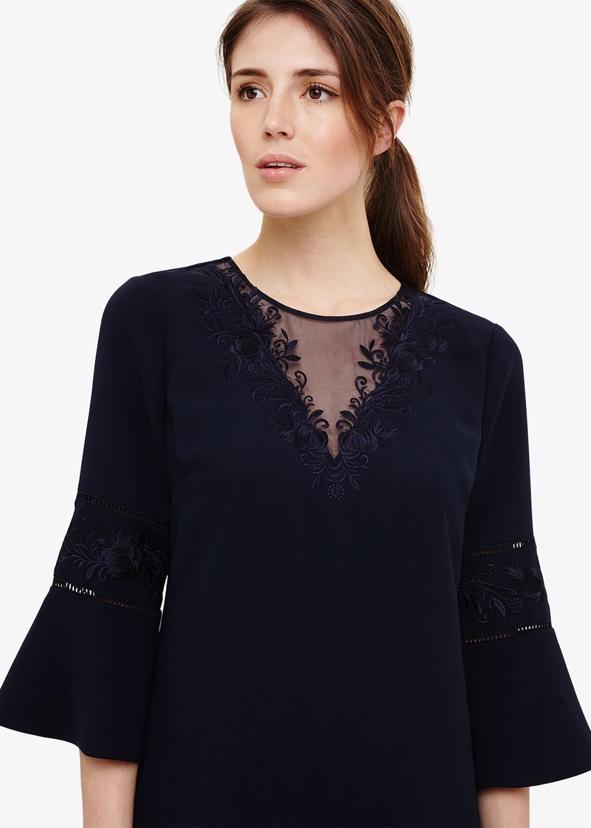 phase eight fern embroidered dress navy