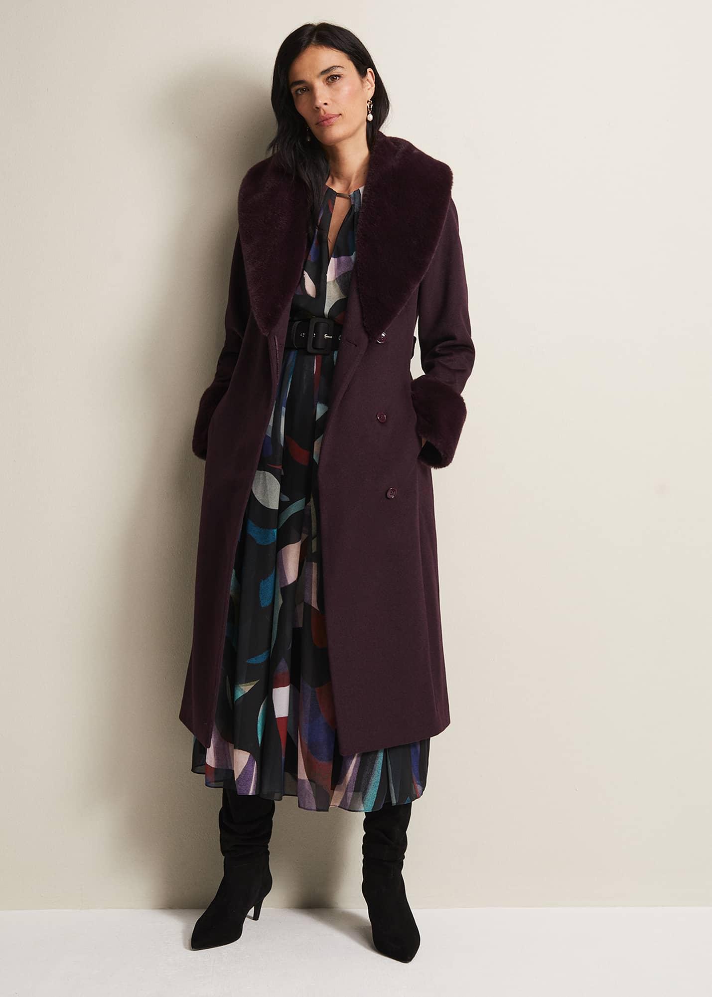 s Zylah Faux Fur Collar Wool Smart Coat