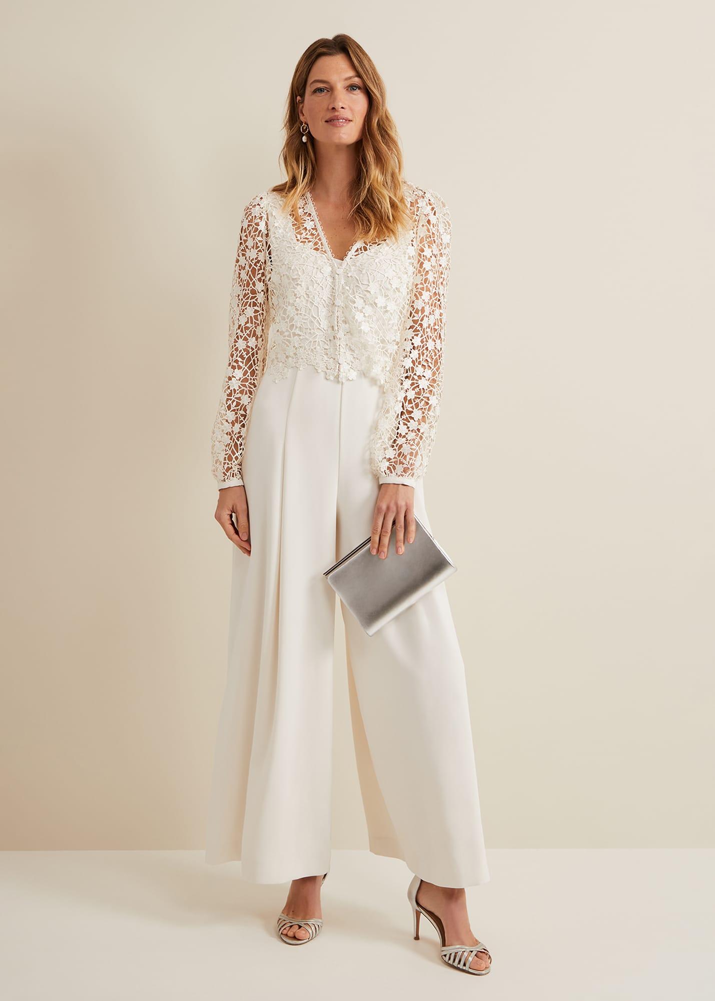 Phase Eight 's Mariposa Cream Lace Jumpsuit in Natural