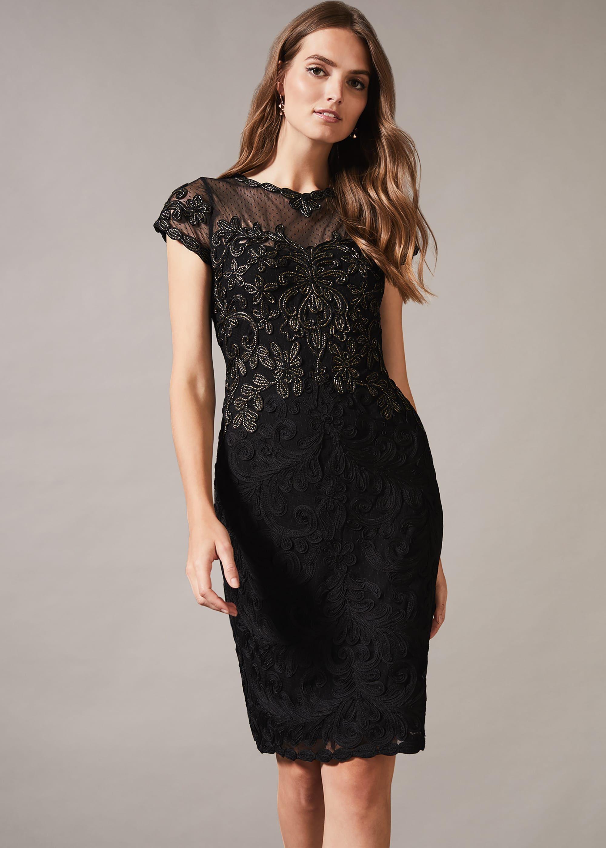 phase eight black and gold dress