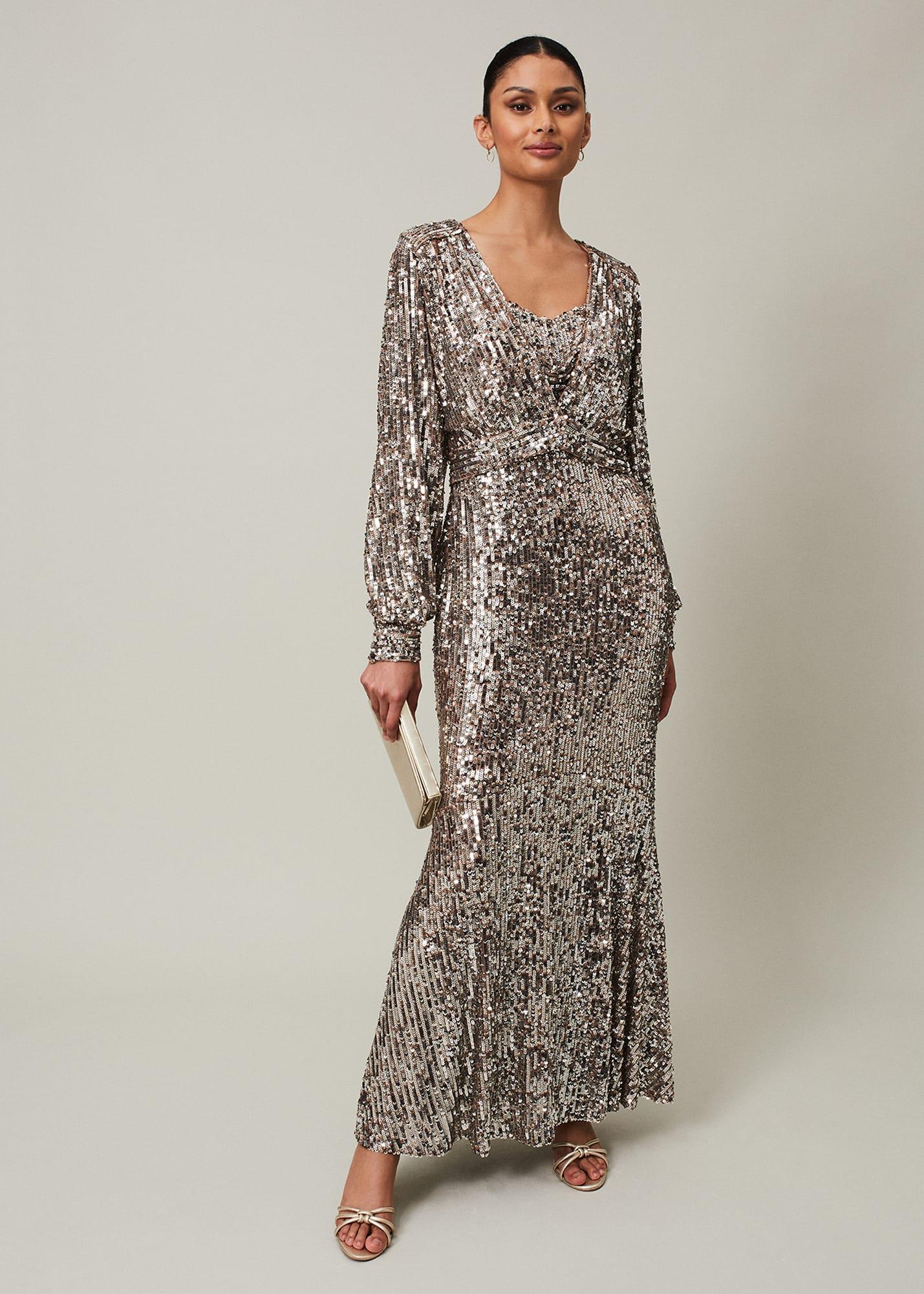 phase eight silver dress Phase Eight Simara Sequin Midi Dress, Silver