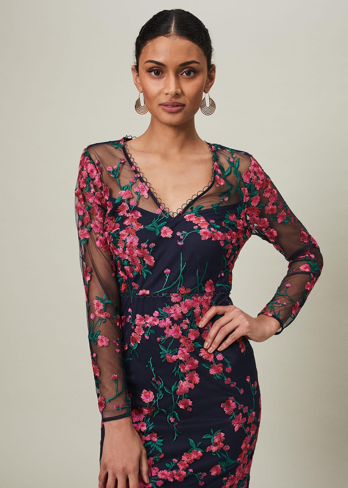 trisha embroidered maxi dress Anara Pink Floral Embroidered Maxi Dress – Frock and Frill main image 0