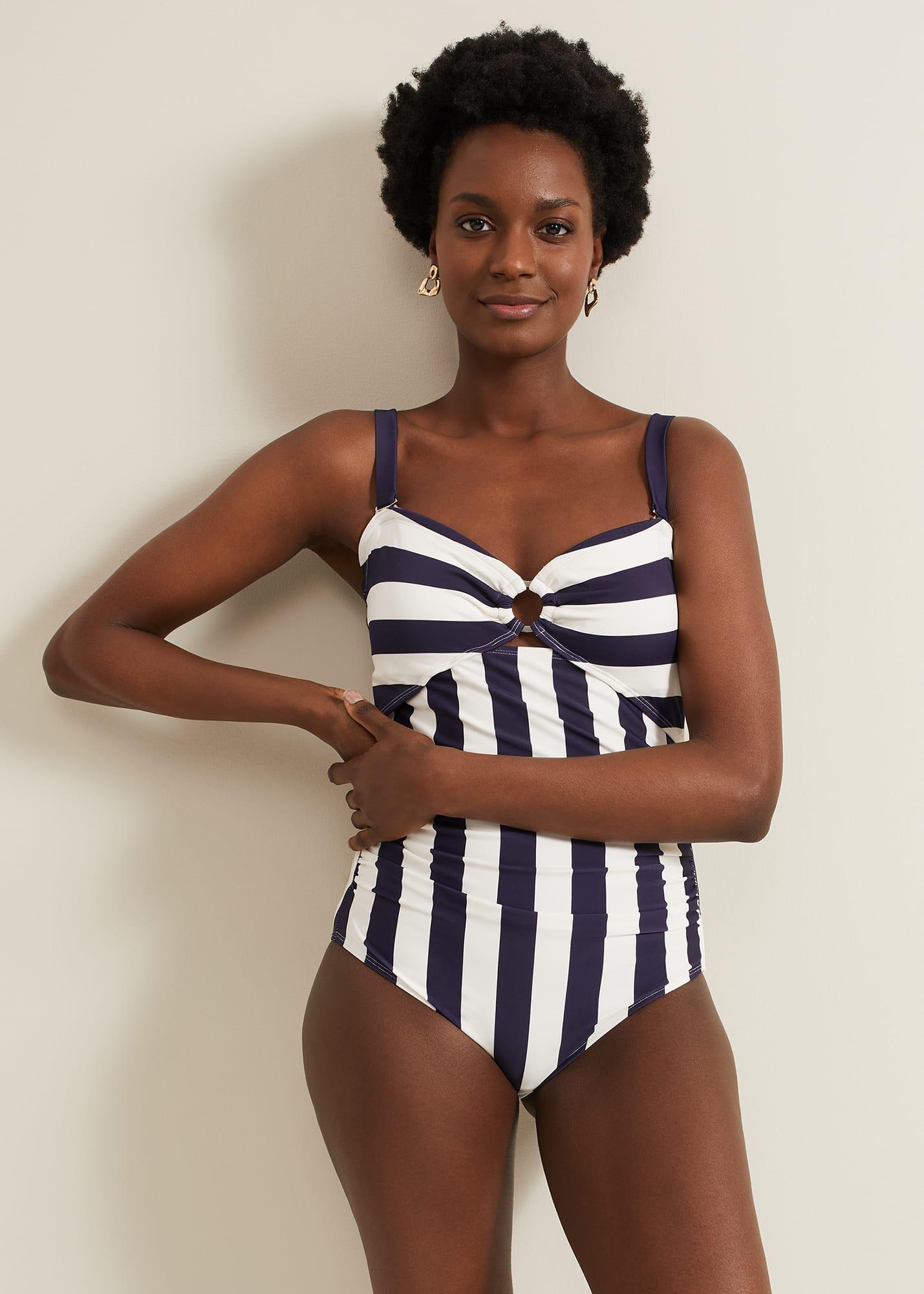 Black and white striped swimsuit outlet
