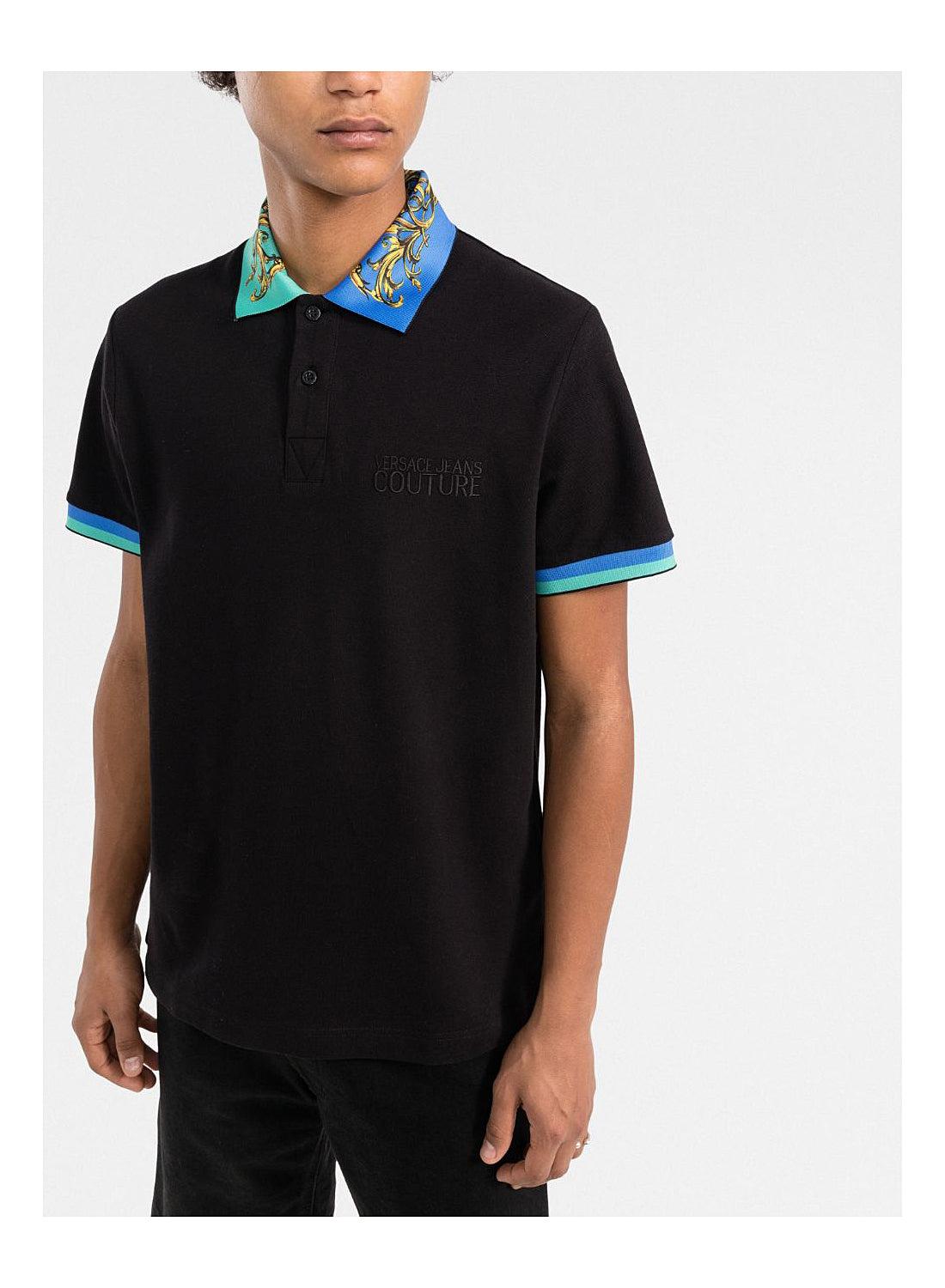 Versace Jeans Couture Split Colour Collar Baroque Polo Shirt in Black for  Men | Lyst