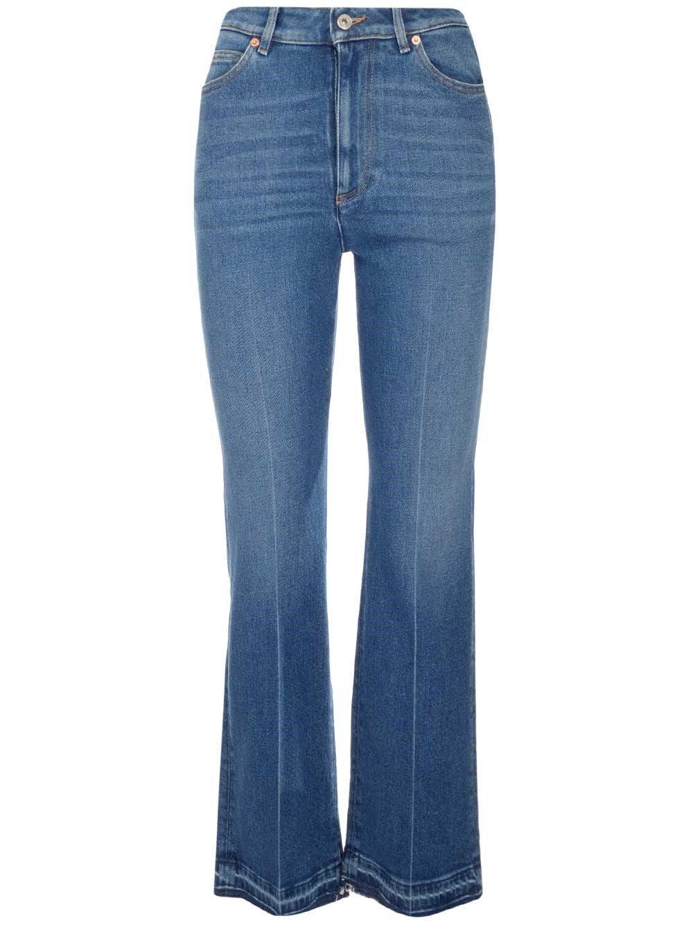 Valentino Logo Patch Flared Jeans in Blue | Lyst