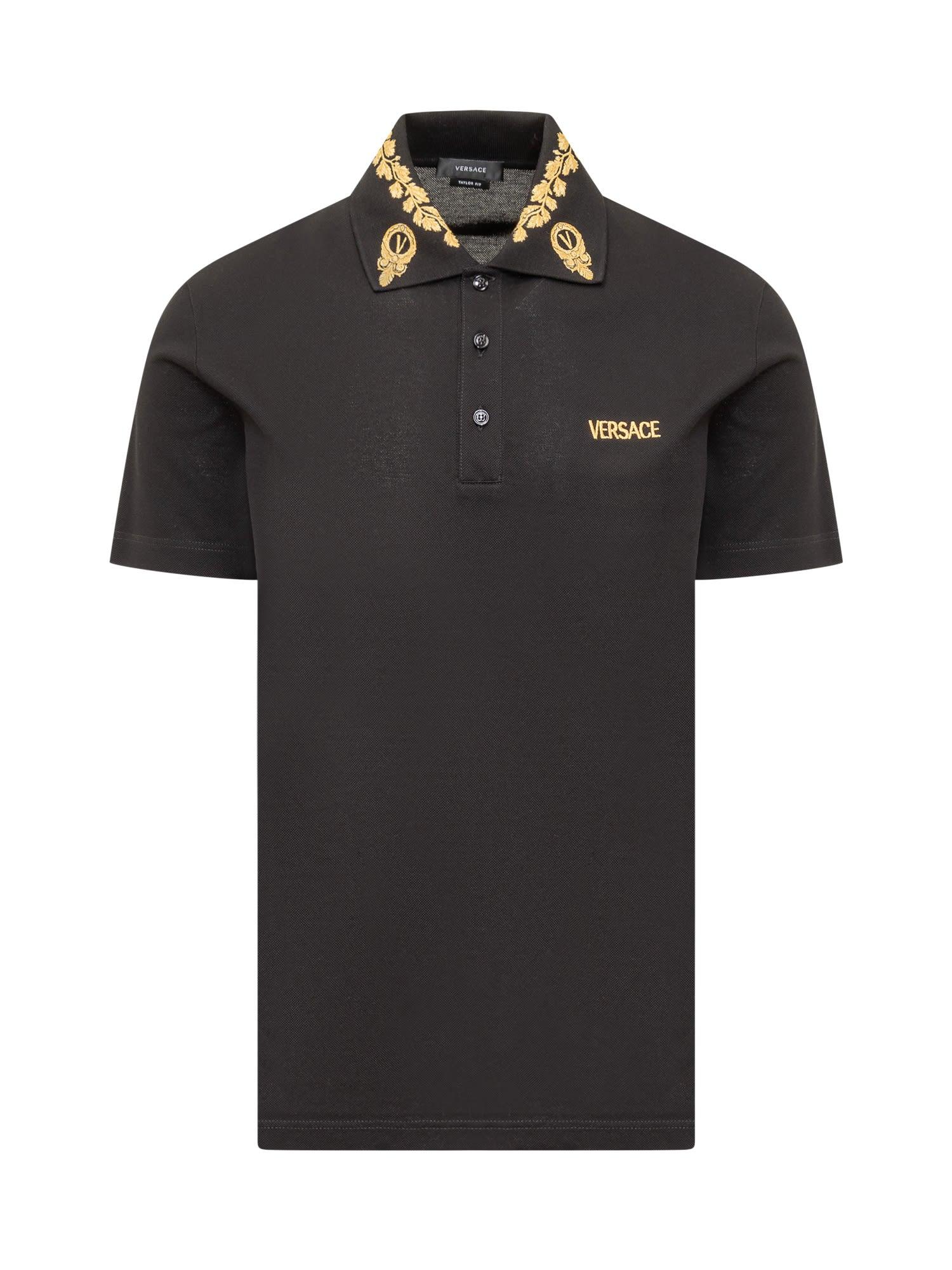 Versace Polo With Embroidery in Black for Men | Lyst