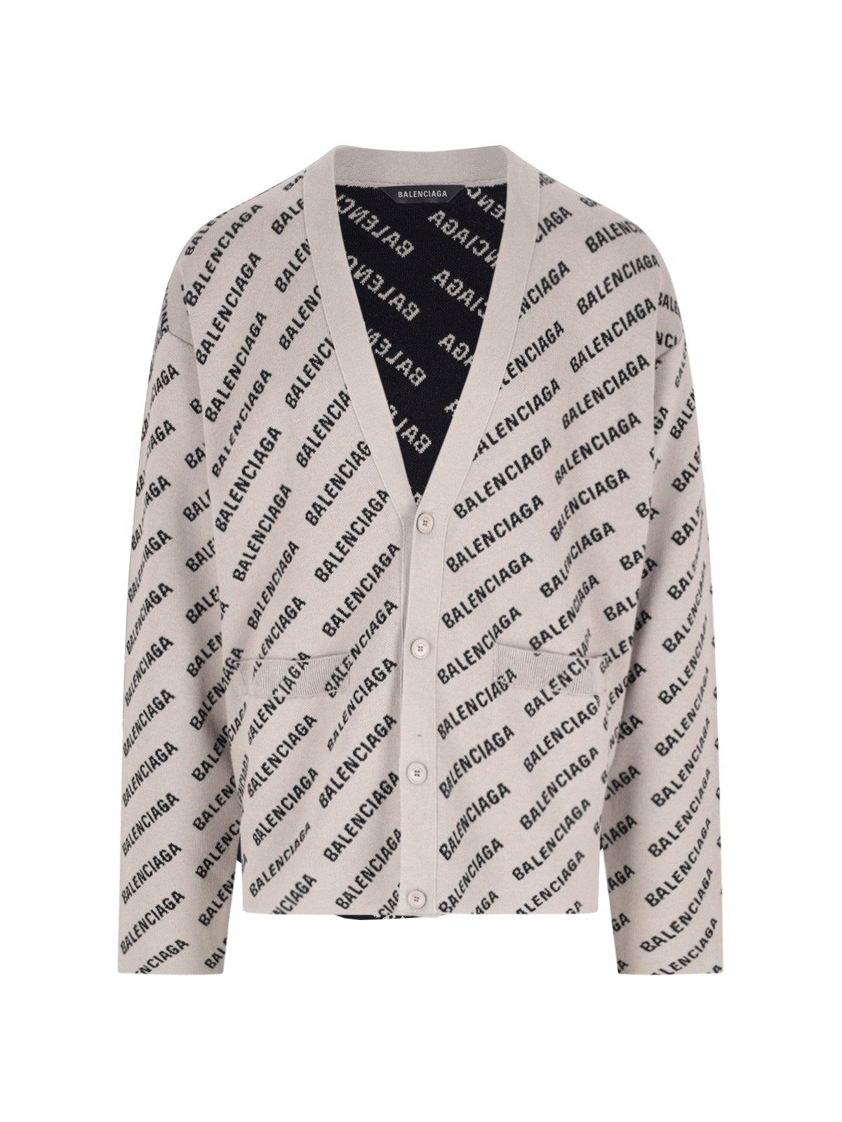 Balenciaga Logo Cardigan in Gray | Lyst