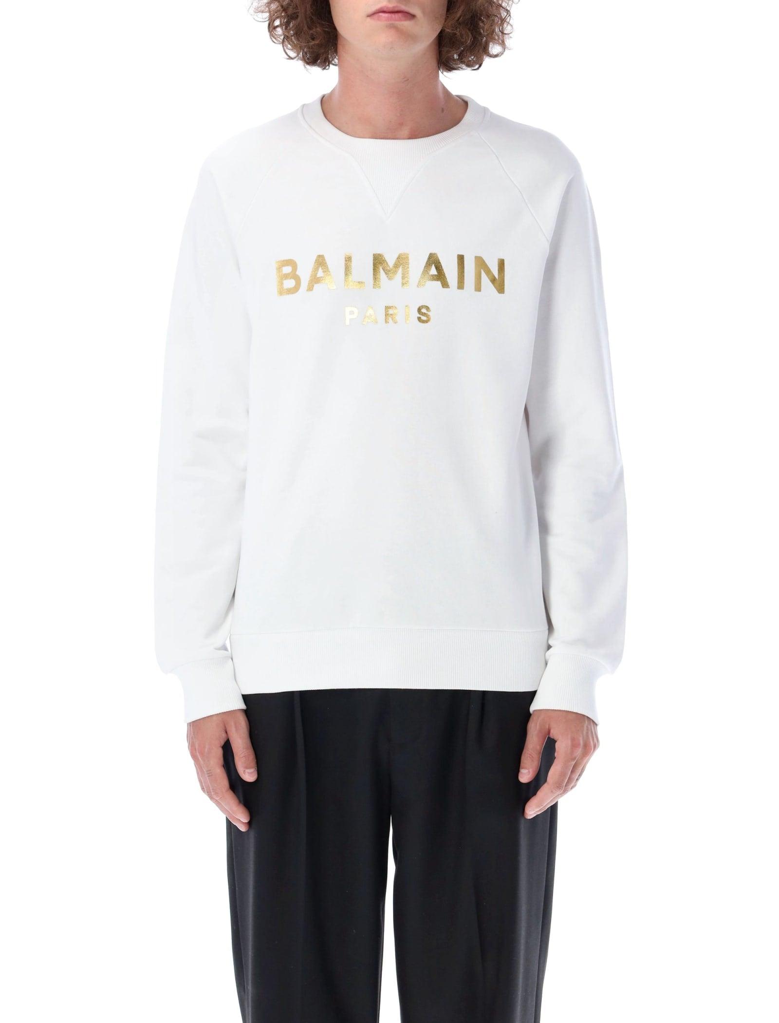 Balmain Eco-designed Cotton Sweatshirt With Paris Logo in White for Men |  Lyst