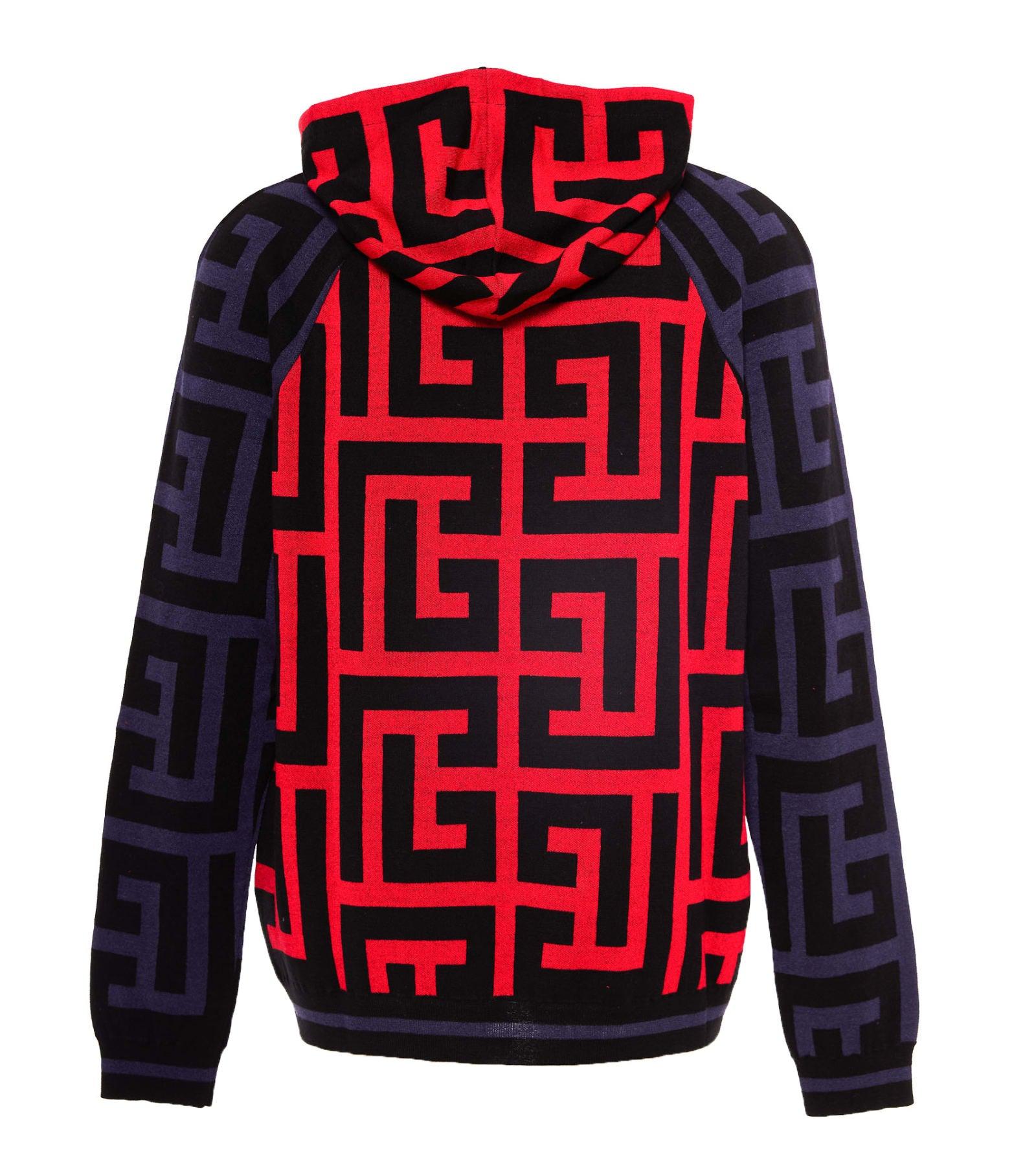 Balmain Wool Maxi Monogram Hoodie in Red for Men - Save 54% | Lyst