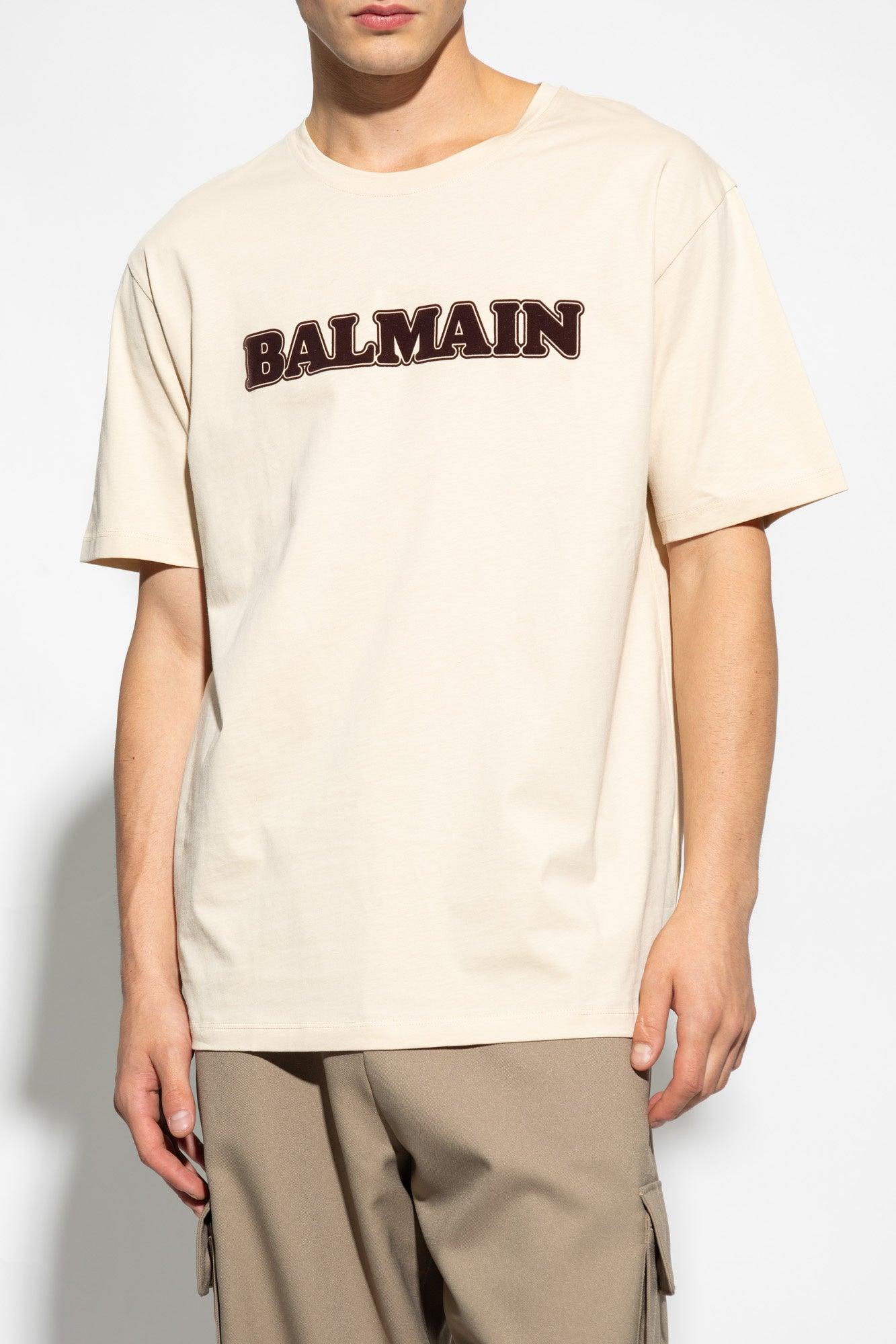 Balmain Beige T-shirt With Logo in Natural |