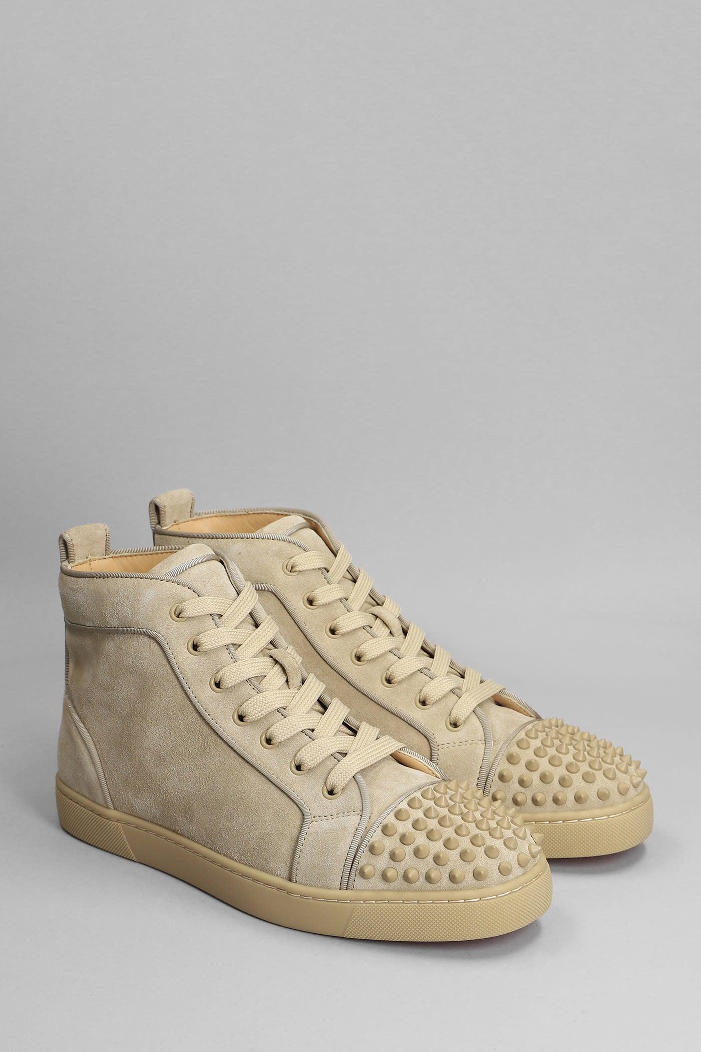 Christian Louboutin Beige Suede Louis Spikes High Top Sneakers
