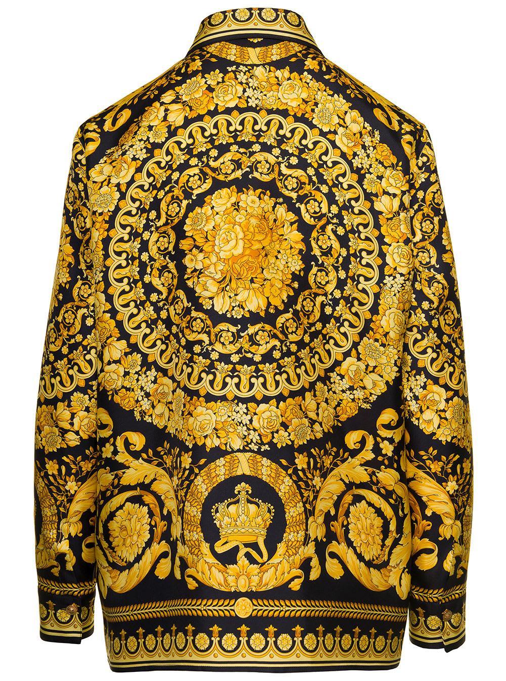 Versace Camicia Stampa Barocco In Seta Gialla E Nera Donna in Yellow | Lyst