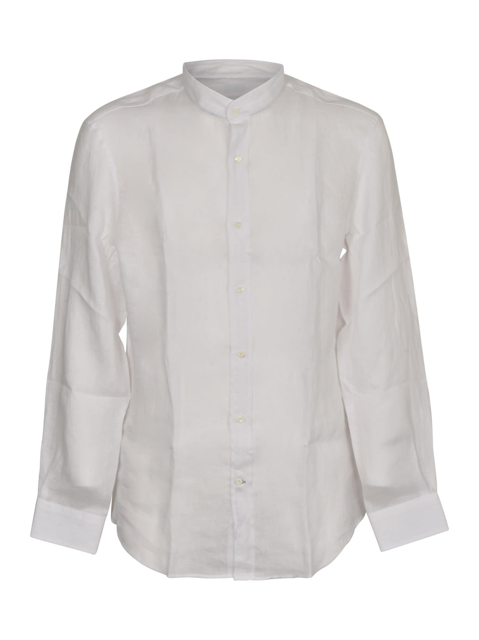 White Rounded Mandarin Collar Shirt