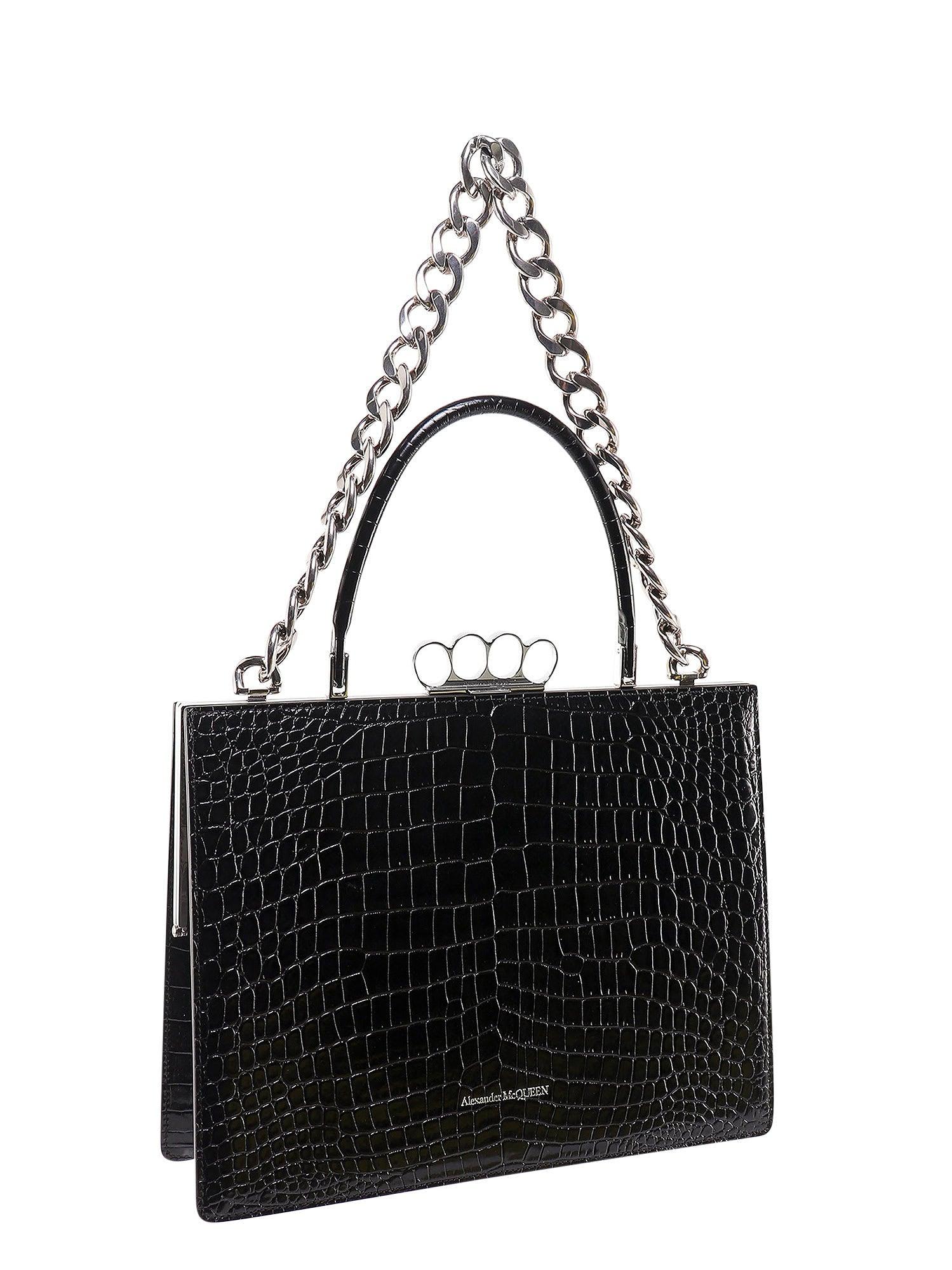 Alexander McQueen Leather The Four Ring Frame Handbag in Black 