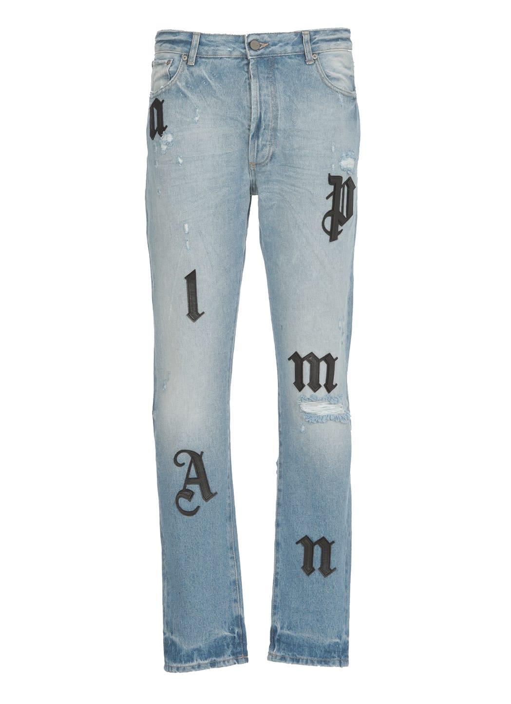 Palm Angels Wash Jeans With Applications in Blue for Men | Lyst