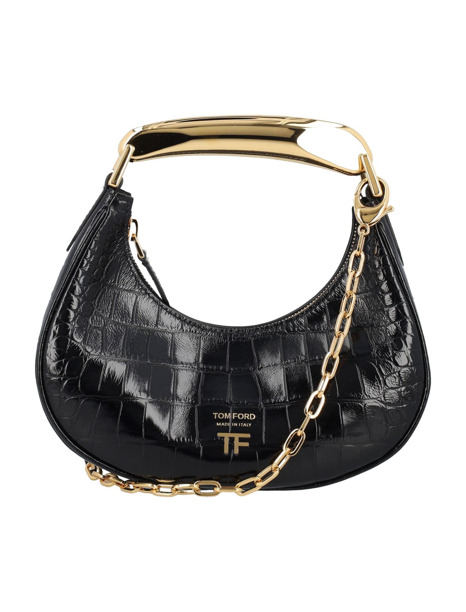 Black Logo-stamped crocodile-effect leather pouch, Tom Ford