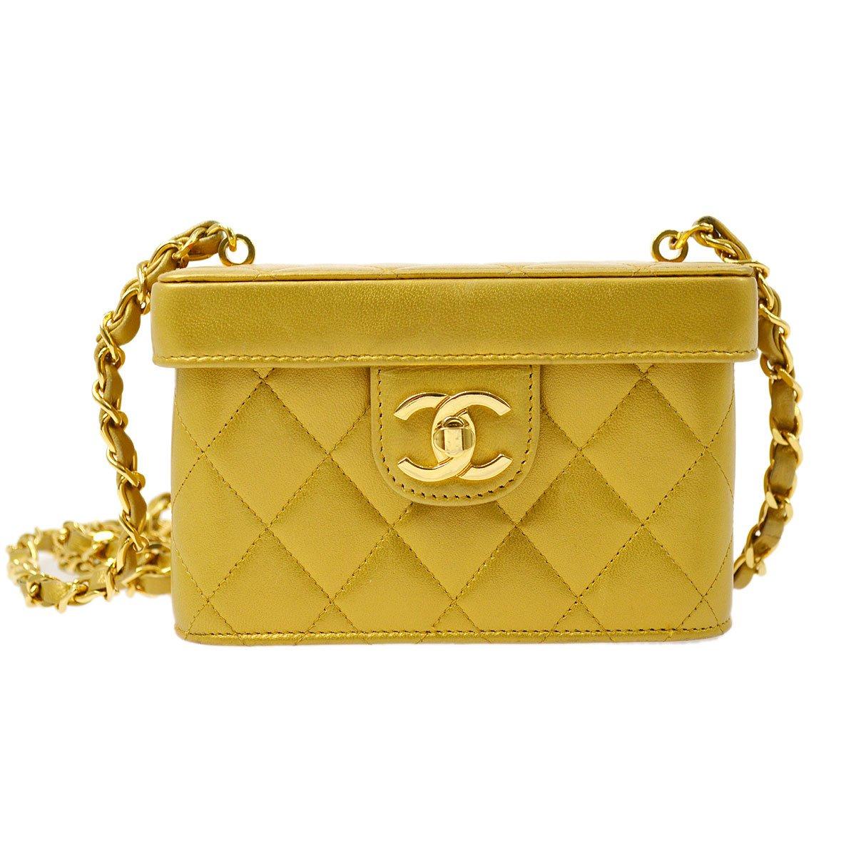 Chanel 1991-1994 Gold Lambskin Vanity Shoulder Bag in Yellow