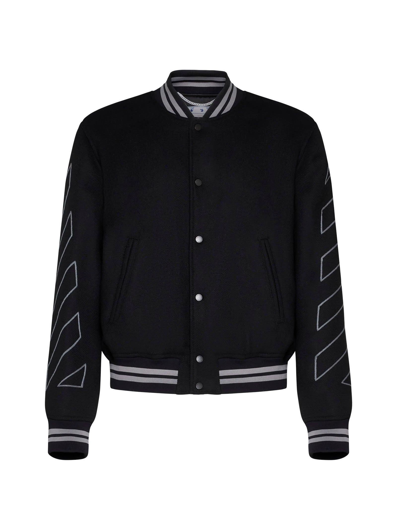 Off-White c/o Virgil Abloh Black Diagonal Brushed Varsity Jacket