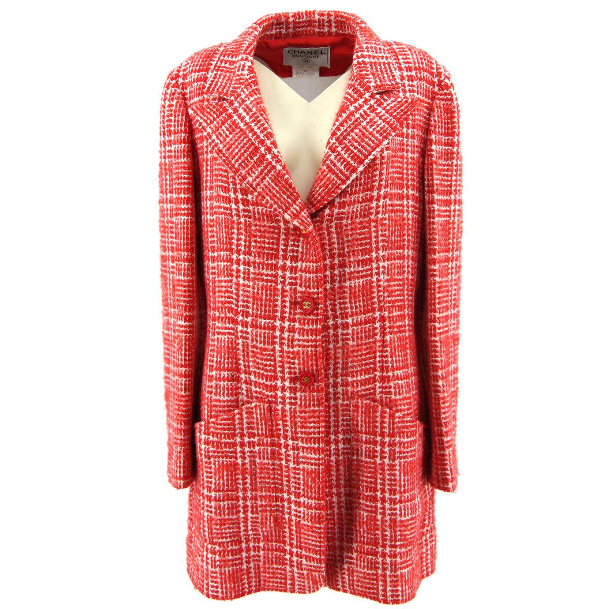 Chanel 1997 Spring Checked Tweed Blazer #42 in Red