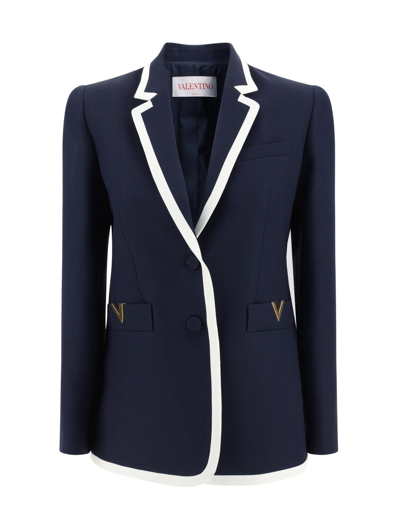 Valentino Garavani Vlogo Tweed Single-Breasted Jacket - Blue
