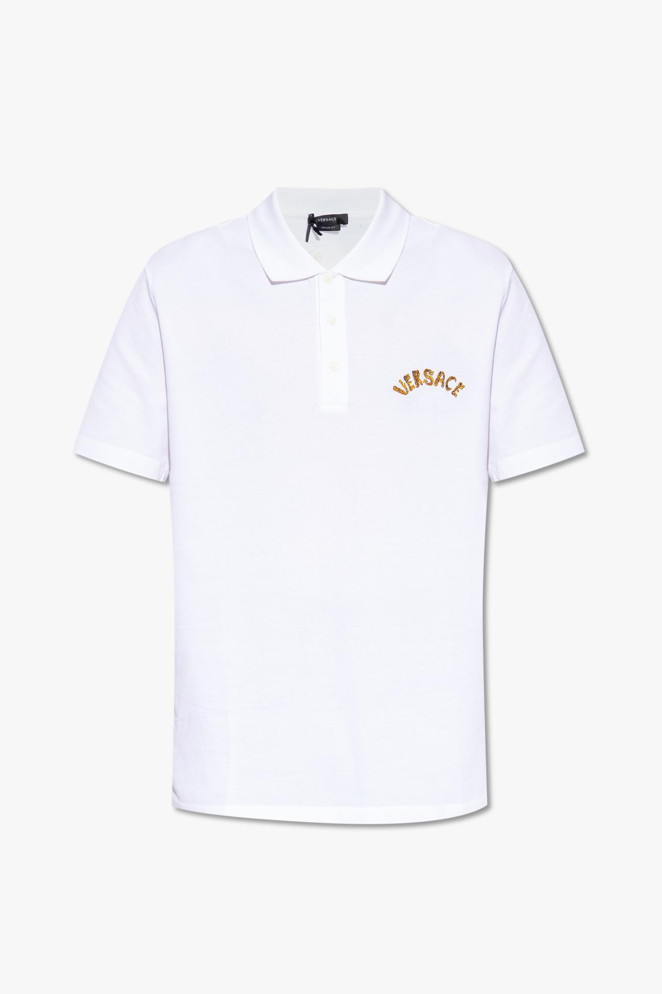 Versace Embroidered Cotton Polo Shirt. in White for Men | Lyst