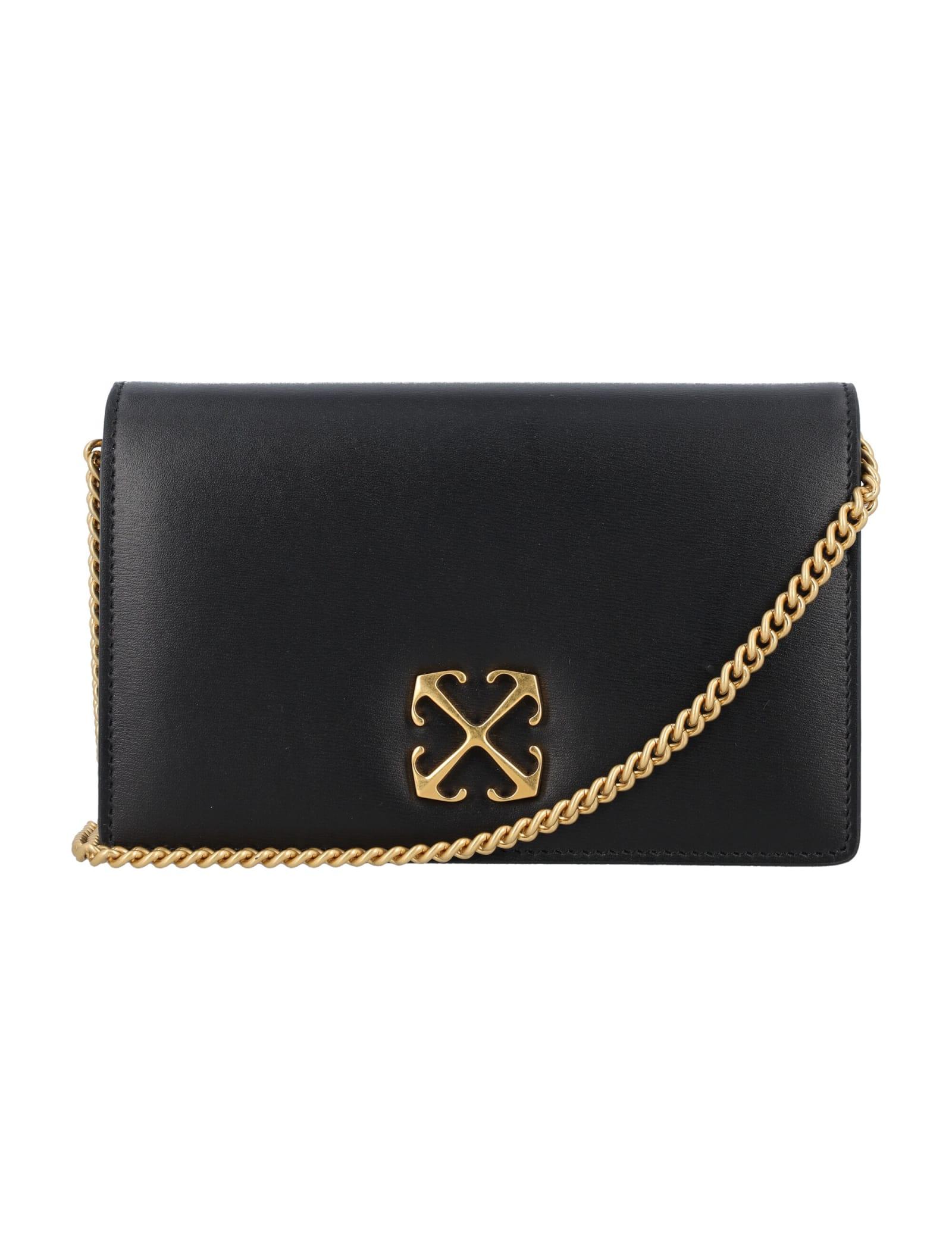 Jitney Leather Wallet On Chain in Black - Off White
