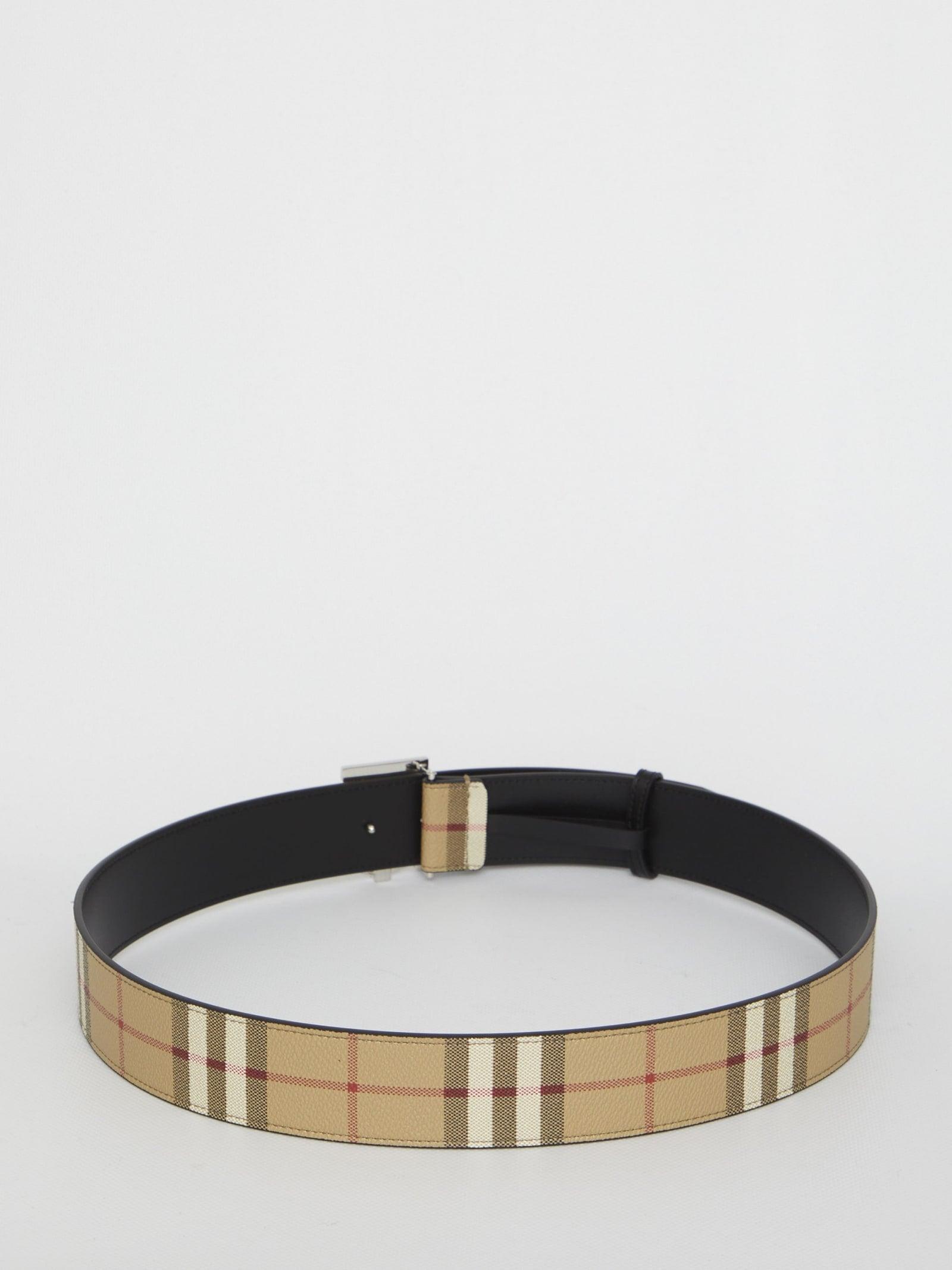 Burberry Tb Belt In Leather And Check in Gray for Men