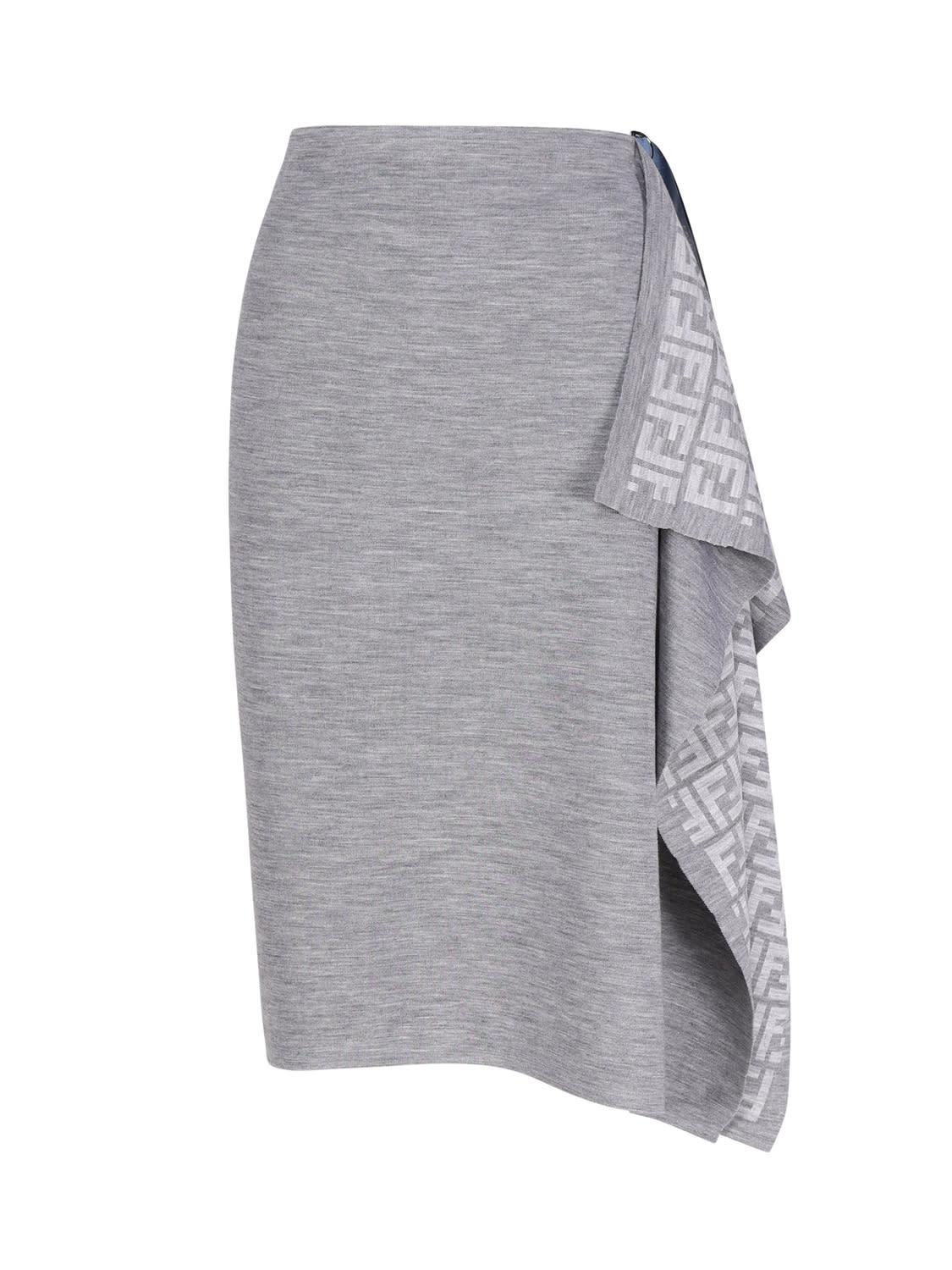 Fendi Gray Wool Skirt | Lyst