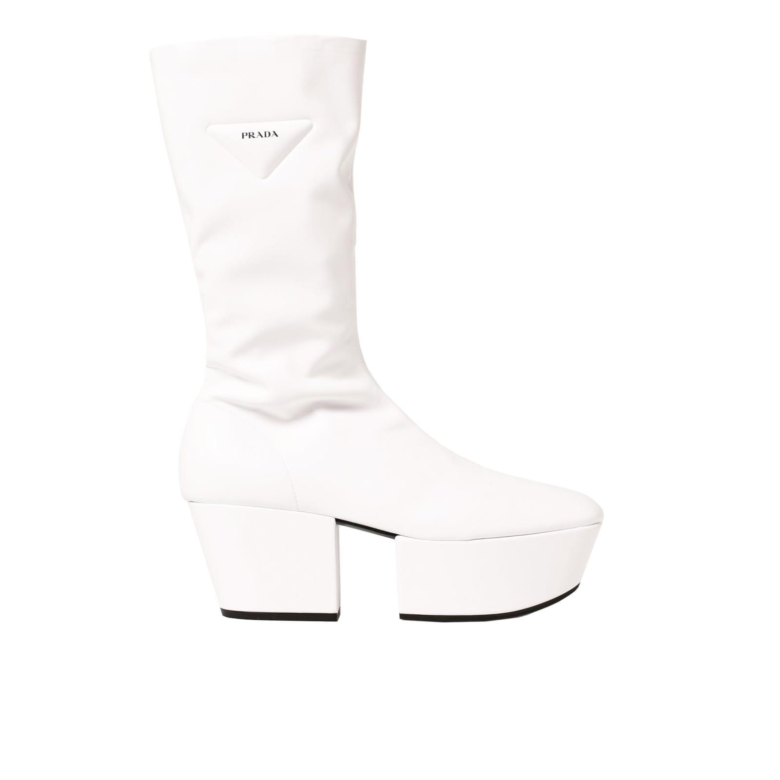Prada Platform Pull On Boots in White | Lyst