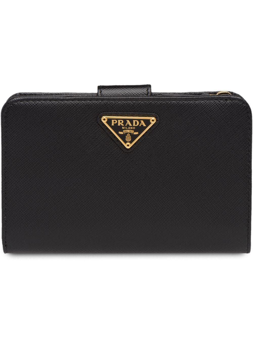 Prada Small Wallet In Saffiano Leather With Zip in Black | Lyst
