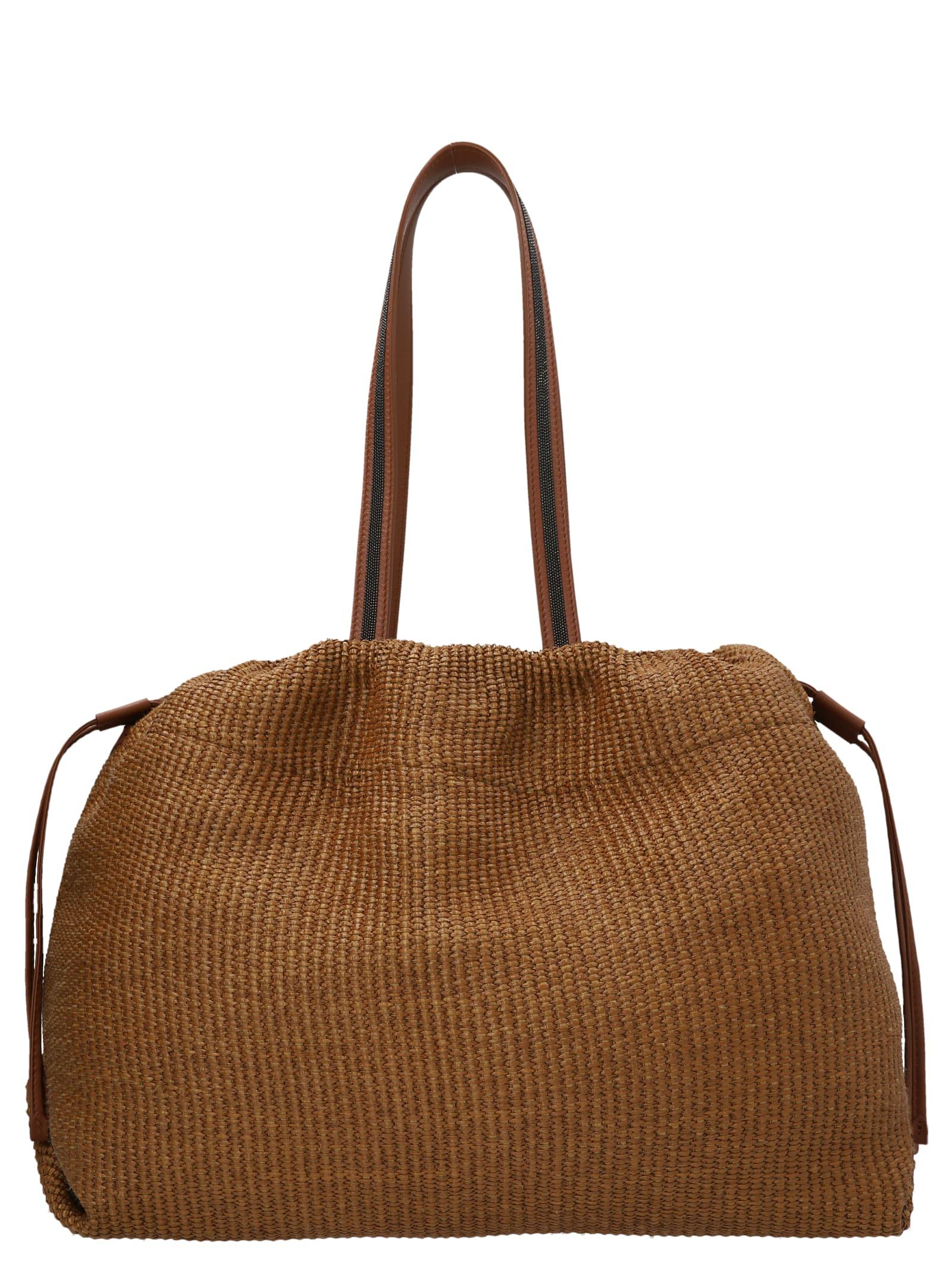 Brunello Cucinelli Raffia Shopping Bag in Brown | Lyst