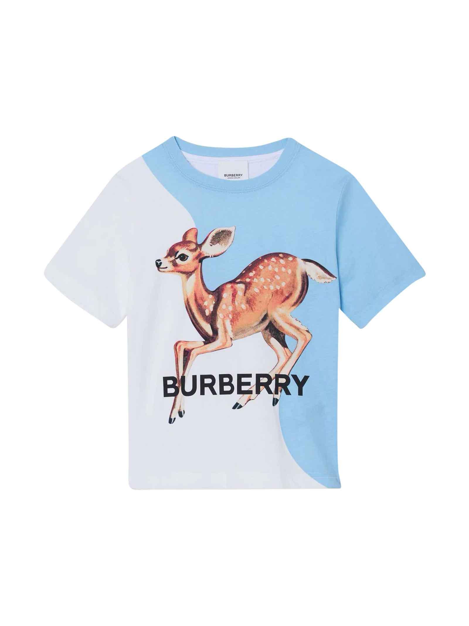 Burberry Cotton White And Blue T-shirt With Print | Lyst