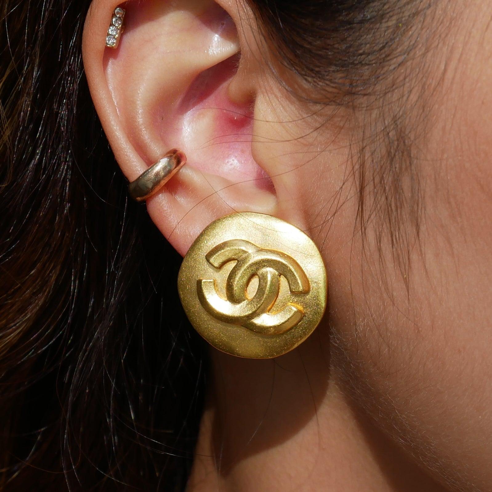 Vintage Chanel Large Gold Camellia Earrings